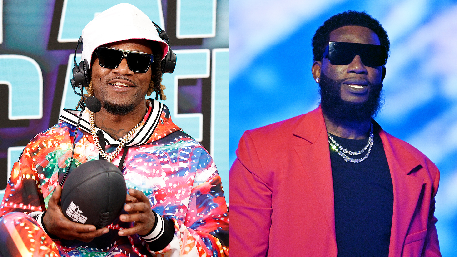 Adam 'Pacman' Jones on the Pat McAfee Show and Gucci Mane performing live at State Farm Arena in Atlanta, Georgia.