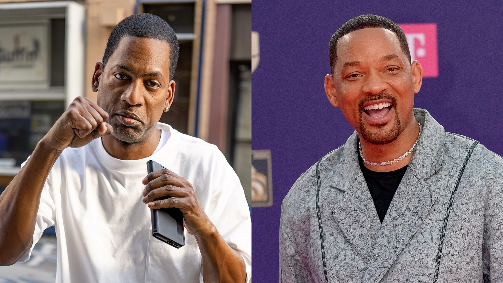 A split image showing Tony Rock and Will Smith.