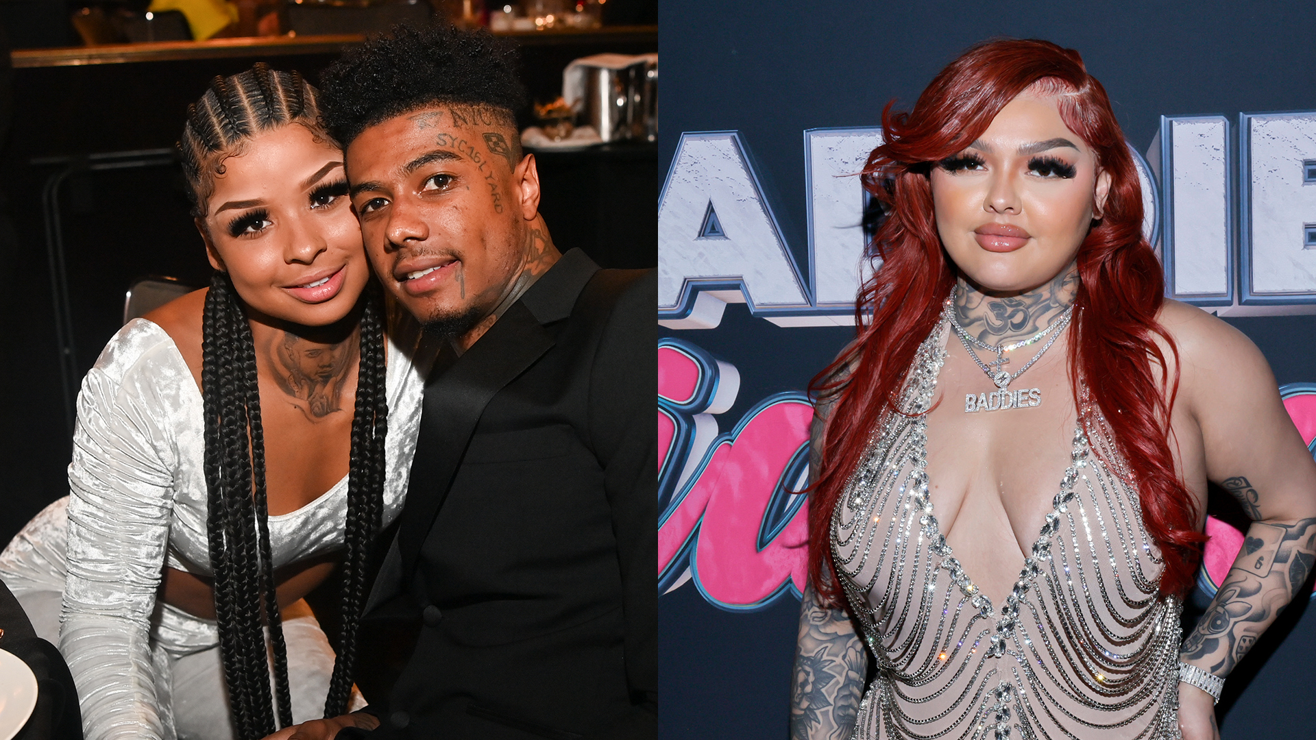 A split image showing Chrisean Rock, Blueface, and Jaidyn Alexis.