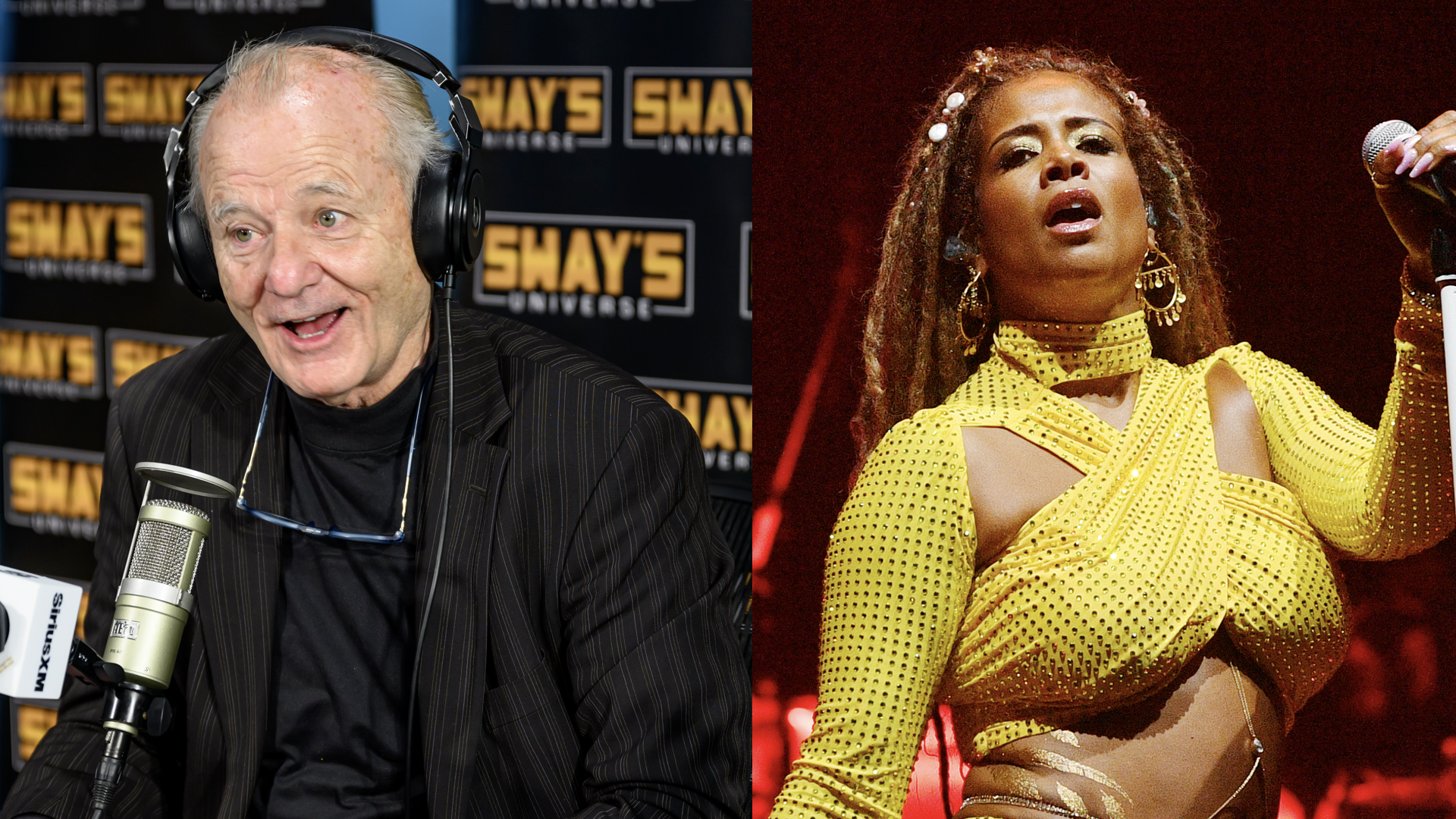 Bill Murray visits "Sway in the Morning" with host Sway Calloway at SiriusXM Studios to discuss the film "Riff Raff" on February 27, 2025 in New York City/Kelis performs on the West Holts stage during day 3 of Glastonbury Festival 2023 Worthy Farm, Pilton on June 23, 2023 in Glastonbury, England.