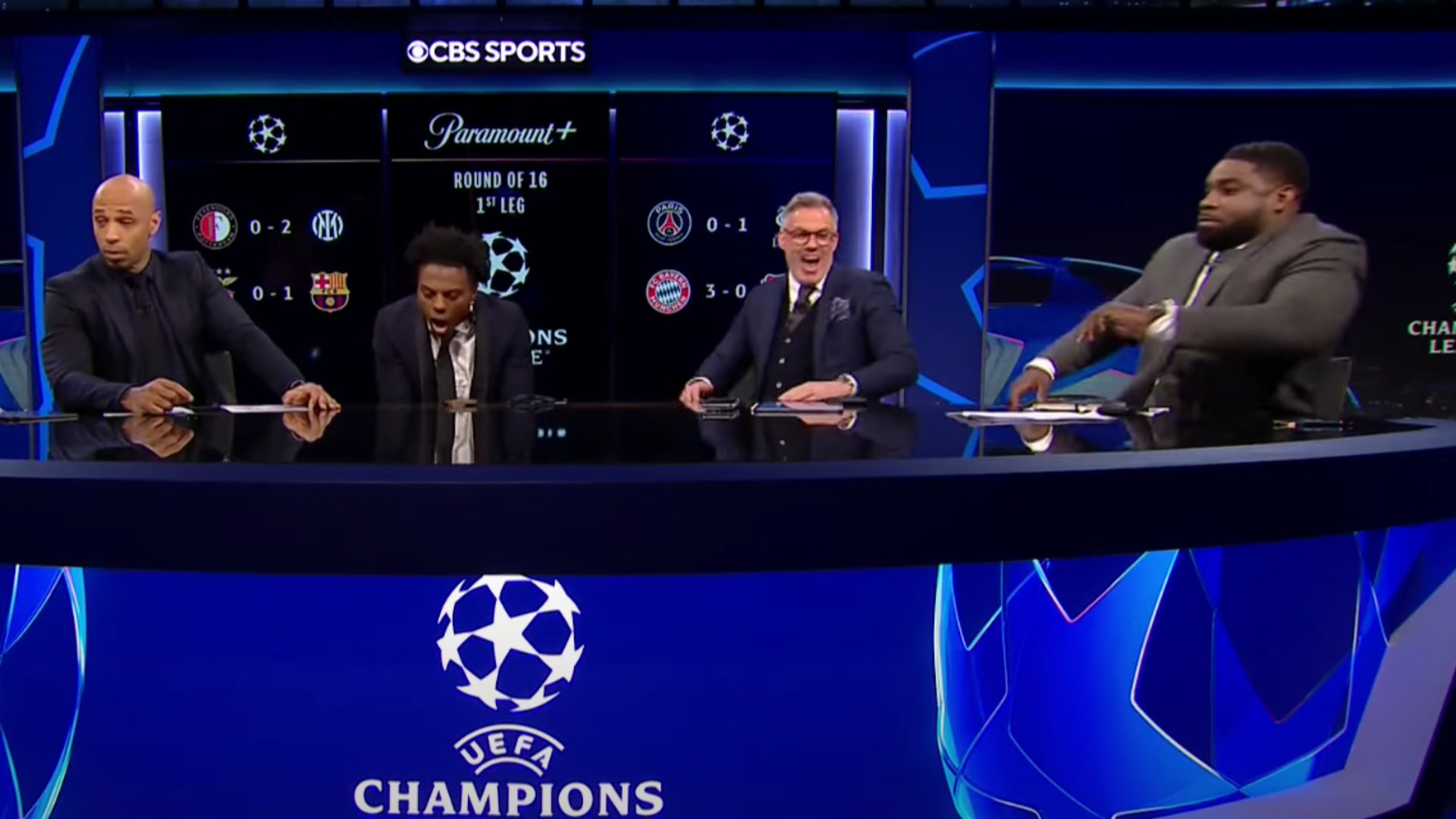 Thierry Henry, IShowSpeed, Jamie Carragher, and Micah Richards on 'UCL Today.'