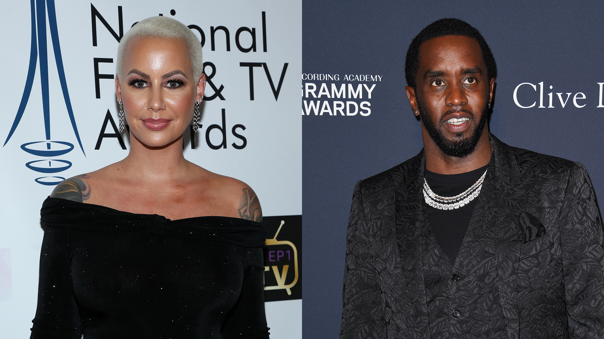 A split image showing Amber Rose and Diddy.
