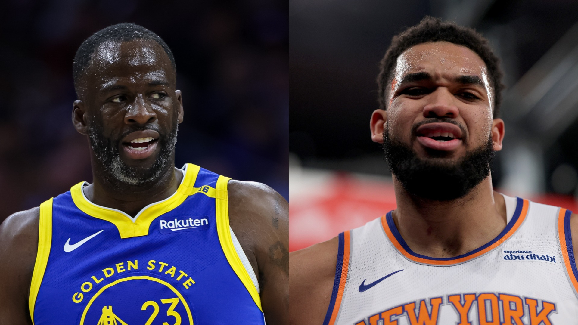 Split image of Draymond Green and Karl-Anthony Towns.