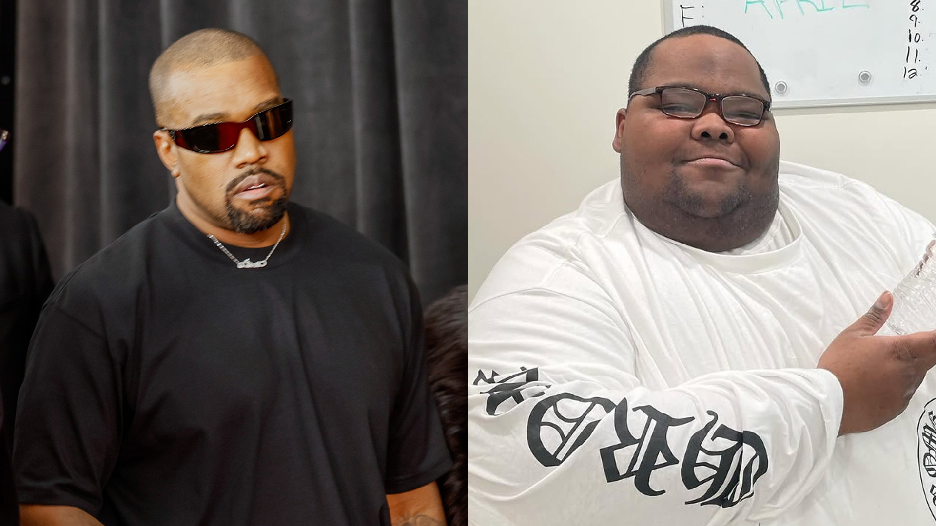 A split image showing the artist formerly known as Kanye West alongside Dave Blunts.