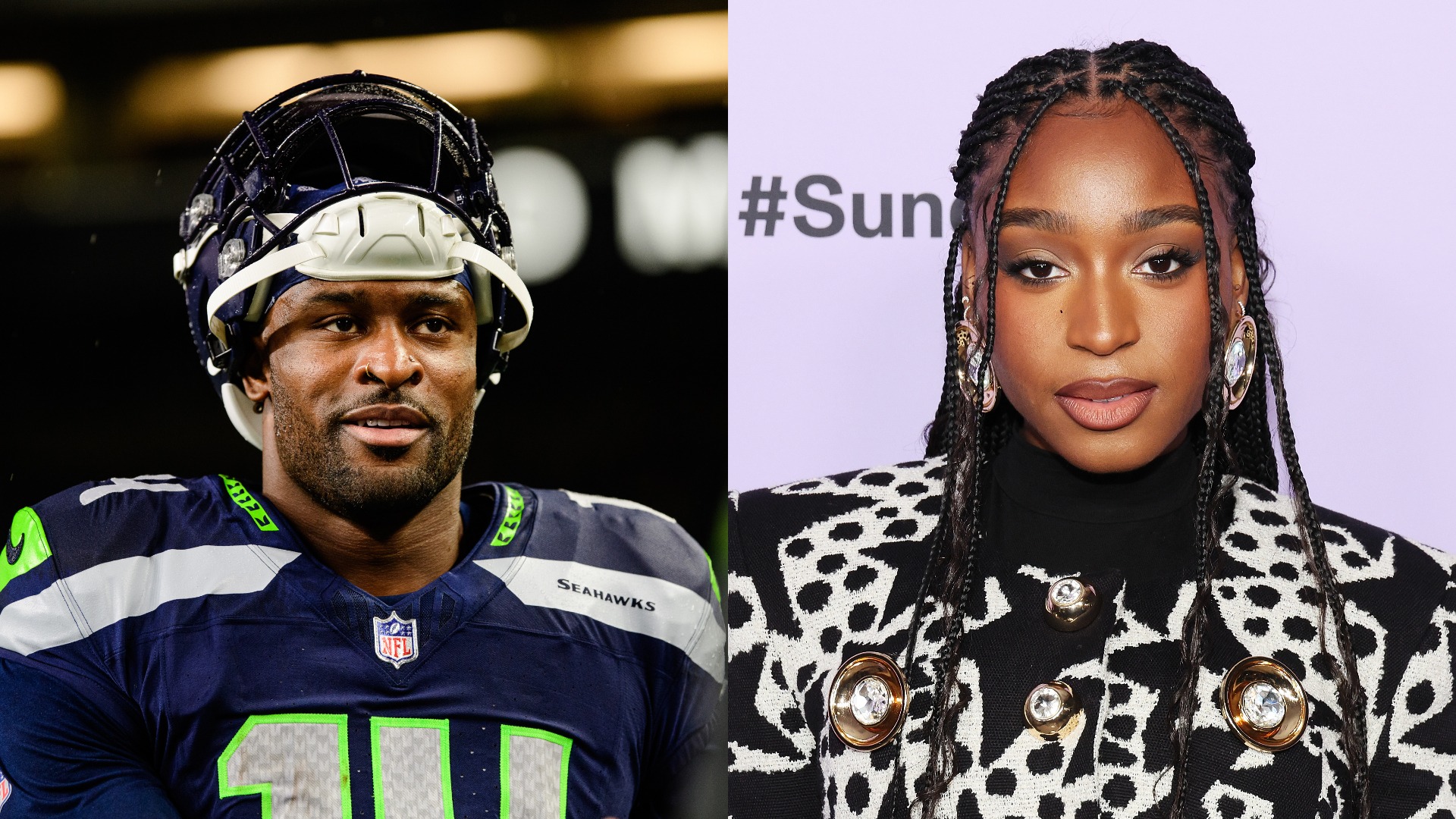Split image of DK Metcalf and Normani.