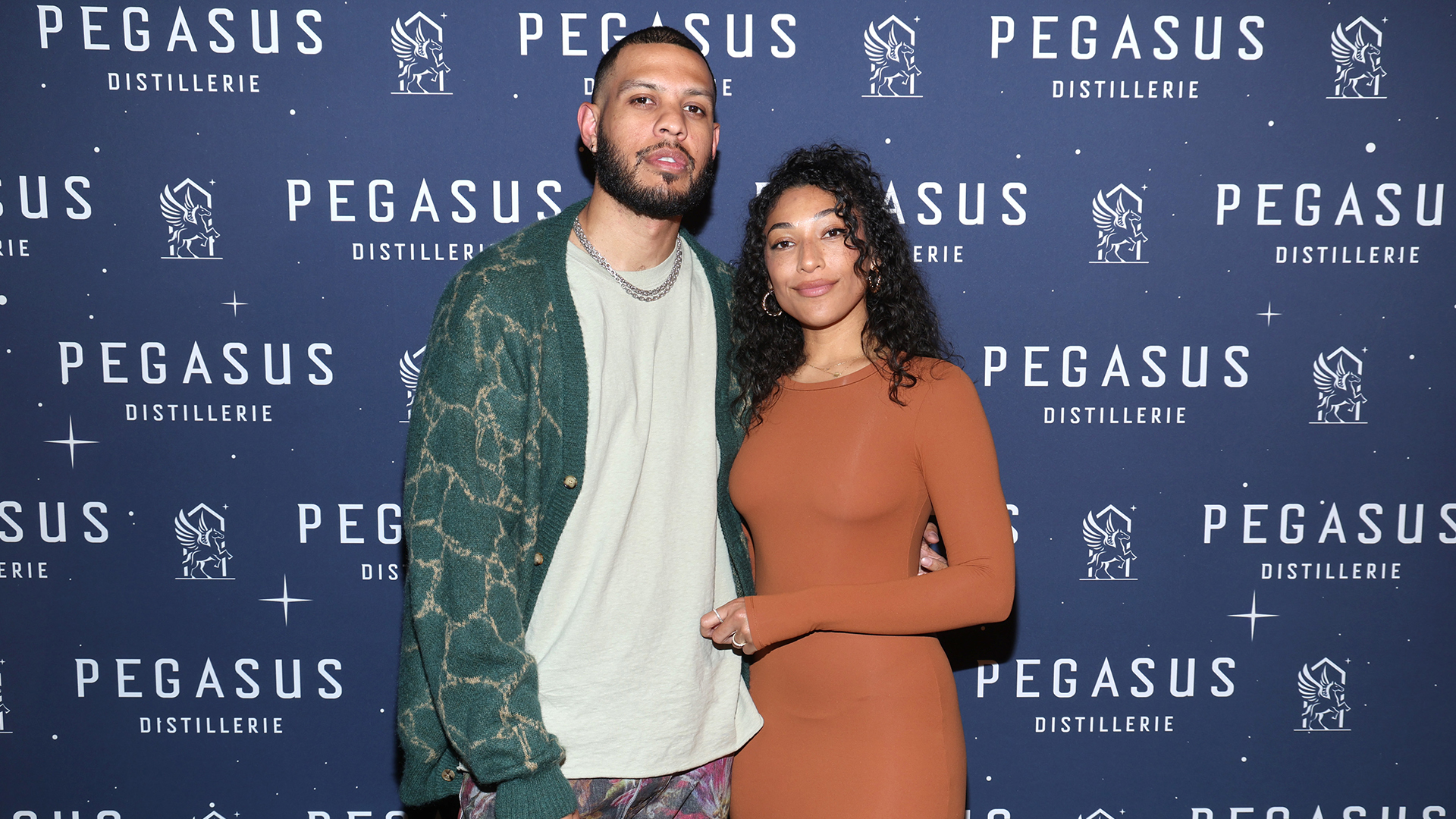 Sarunas Jackson and Brittany Bell attend French Premium Organic Spirits Brand Pegasus Distillerie Launches In The U.S. Market.