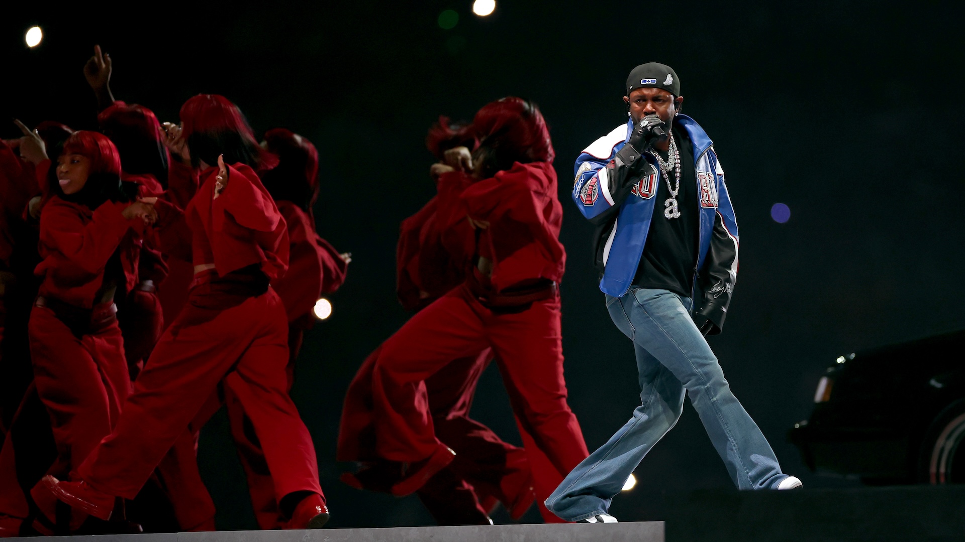 Kendrick Lamar performs onstage during Apple Music Super Bowl LIX Halftime Show at Caesars Superdome on February 09, 2025 in New Orleans, Louisiana.