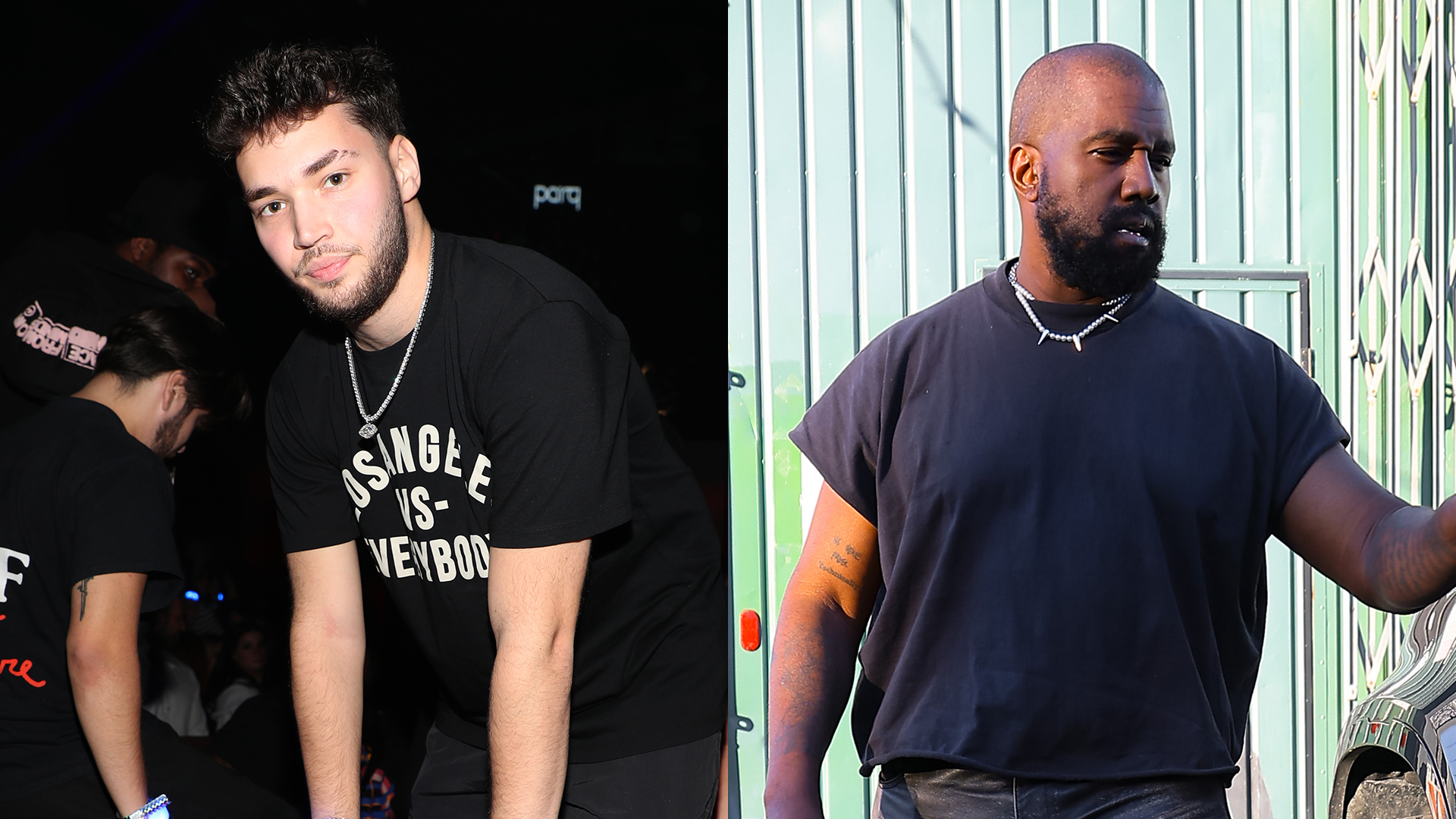 Kick streamer Adin Ross in a split image with the rapper formerly known as Kanye West.
