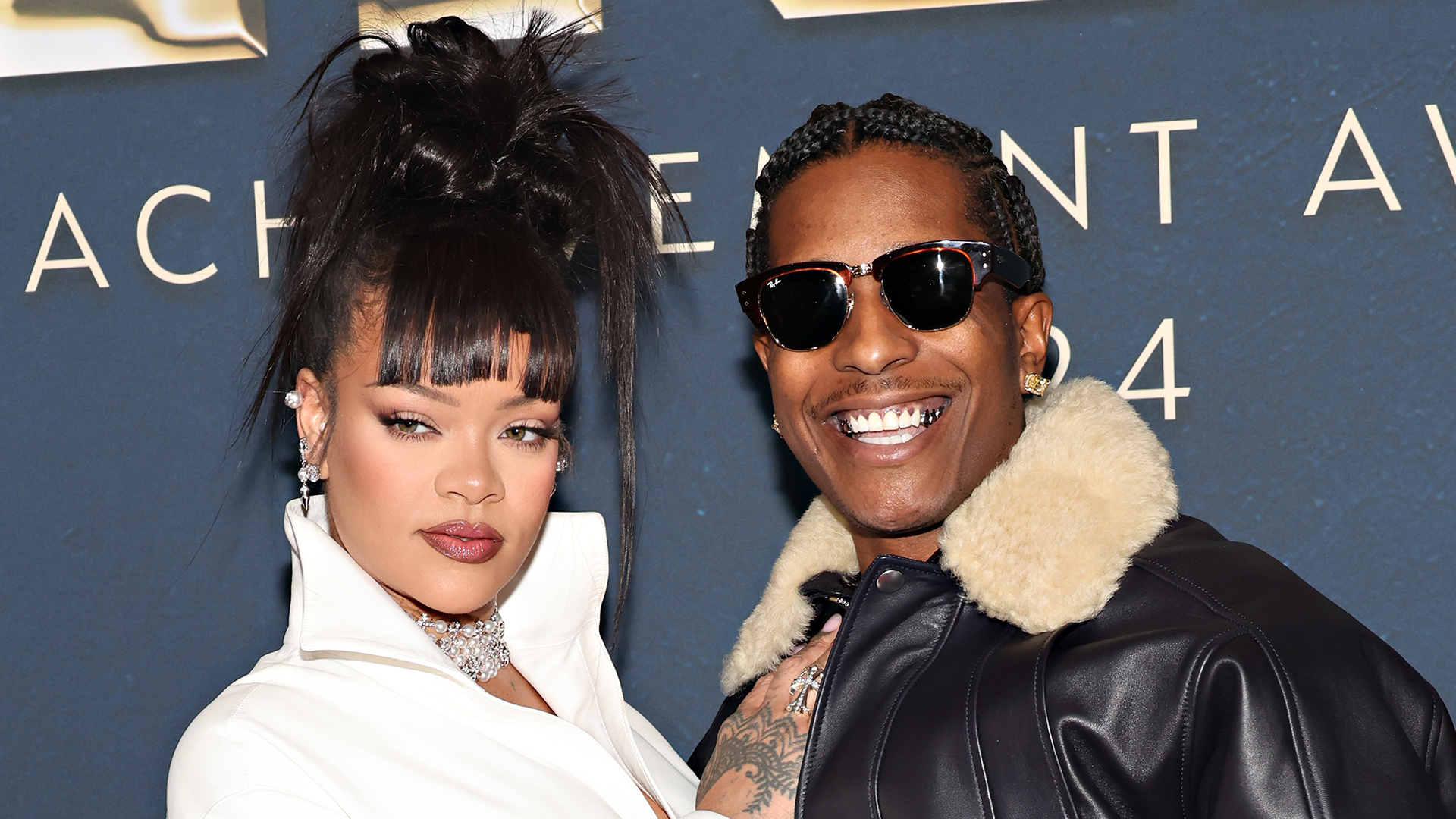 Rihanna and A$AP Rocky attend the 38th Annual Footwear News Achievement Awards at Cipriani South Street