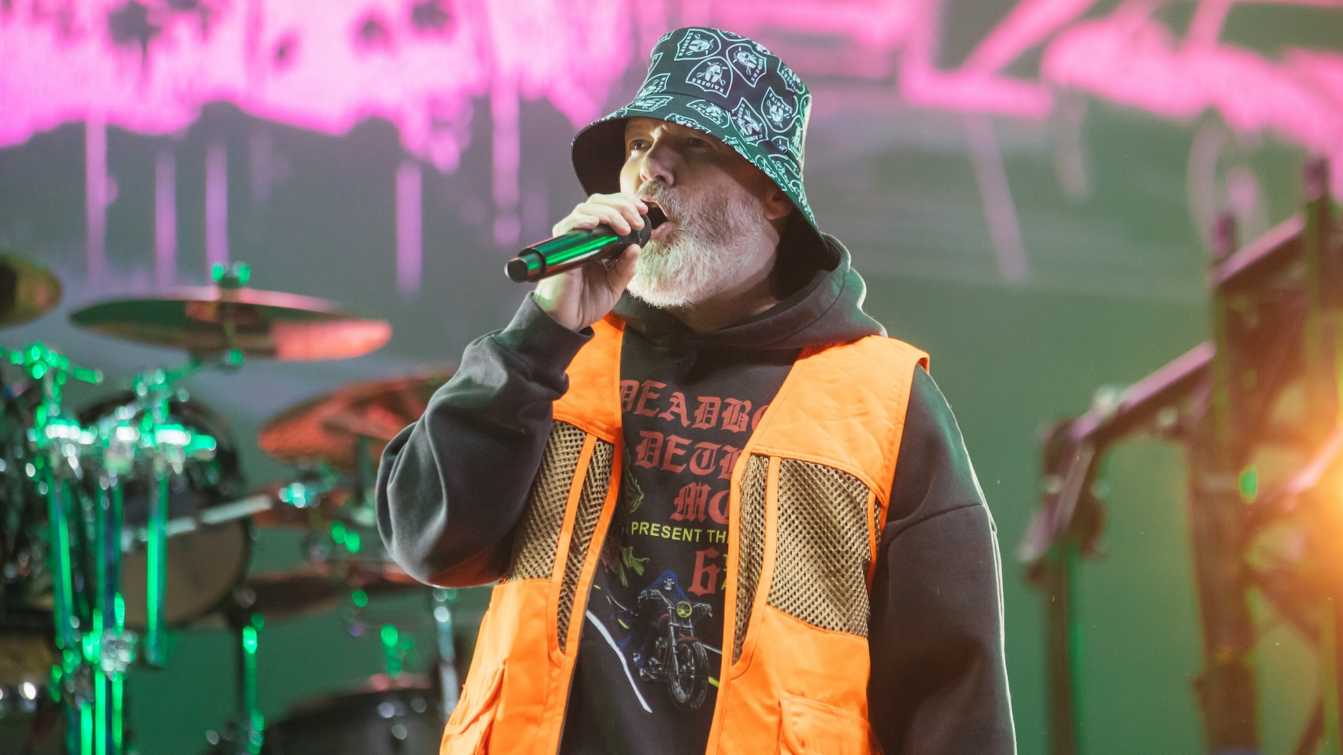 MONTERREY, MEXICO - NOVEMBER 30: Fread Durst, singer of Limp Bizkit band, performs during a concert as a part of Machaca Fest 2024 at Paqrque Fundidora on November 30, 2024 in Monterrey, Mexico.