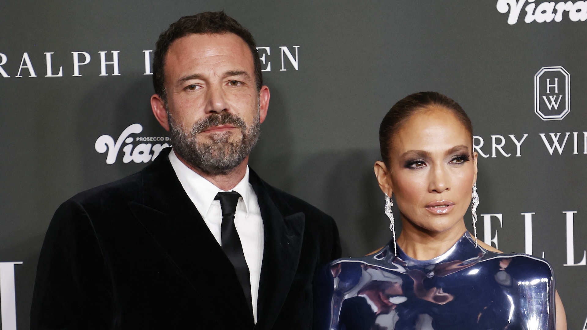 US singer and actress Jennifer Lopez and husband US actor Ben Affleck arrive for Elle's 2023 Women in Hollywood celebration, at Nya Studios in Los Angeles, California, on December 5, 2023.