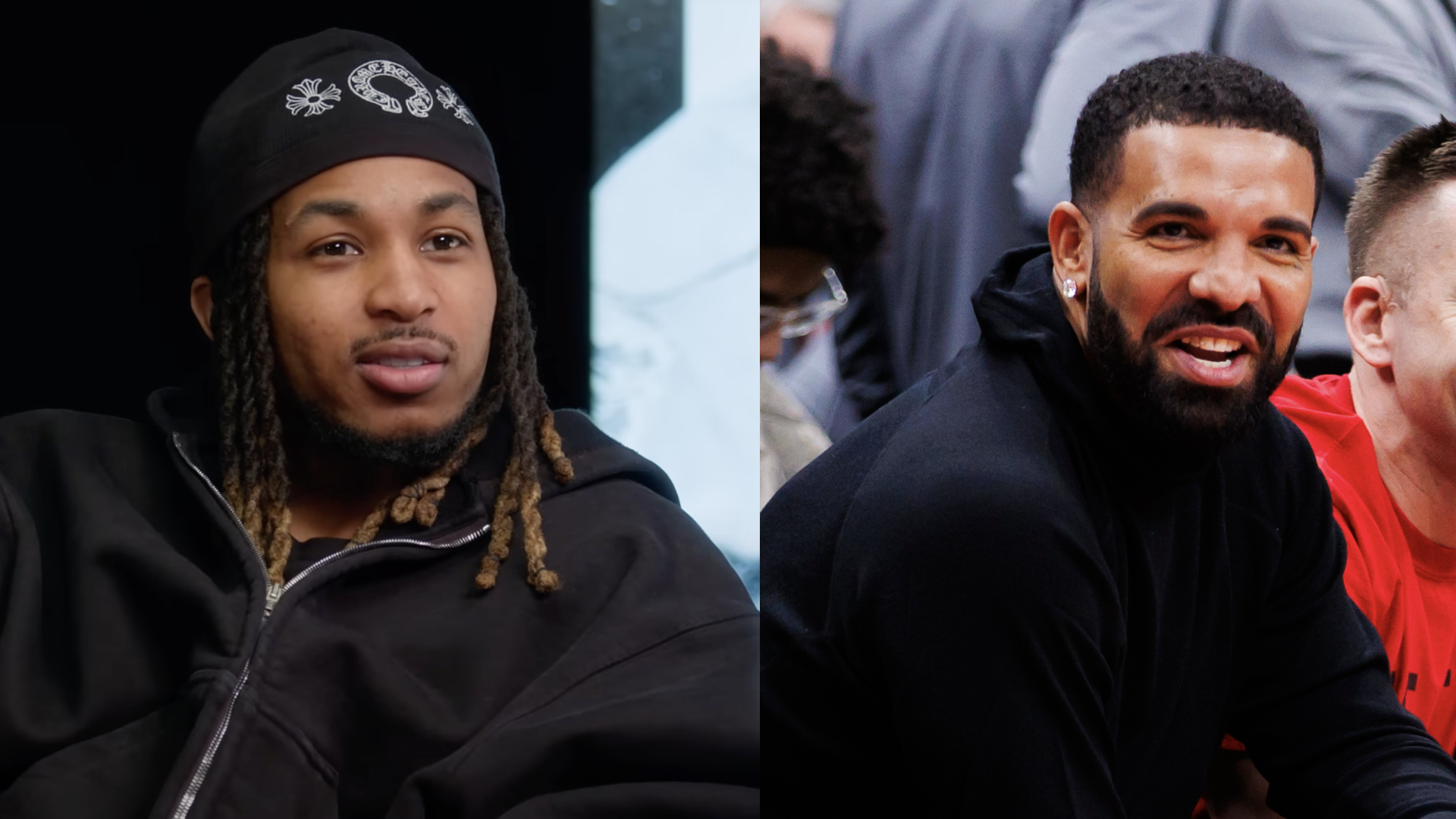 360 With Speedy/TORONTO, CANADA - JANUARY 13: Rapper Drake is seen courtside during first half of the NBA game between the Toronto Raptors and the Golden State Warriors at Scotiabank Arena on January 13, 2025 in Toronto, Canada.