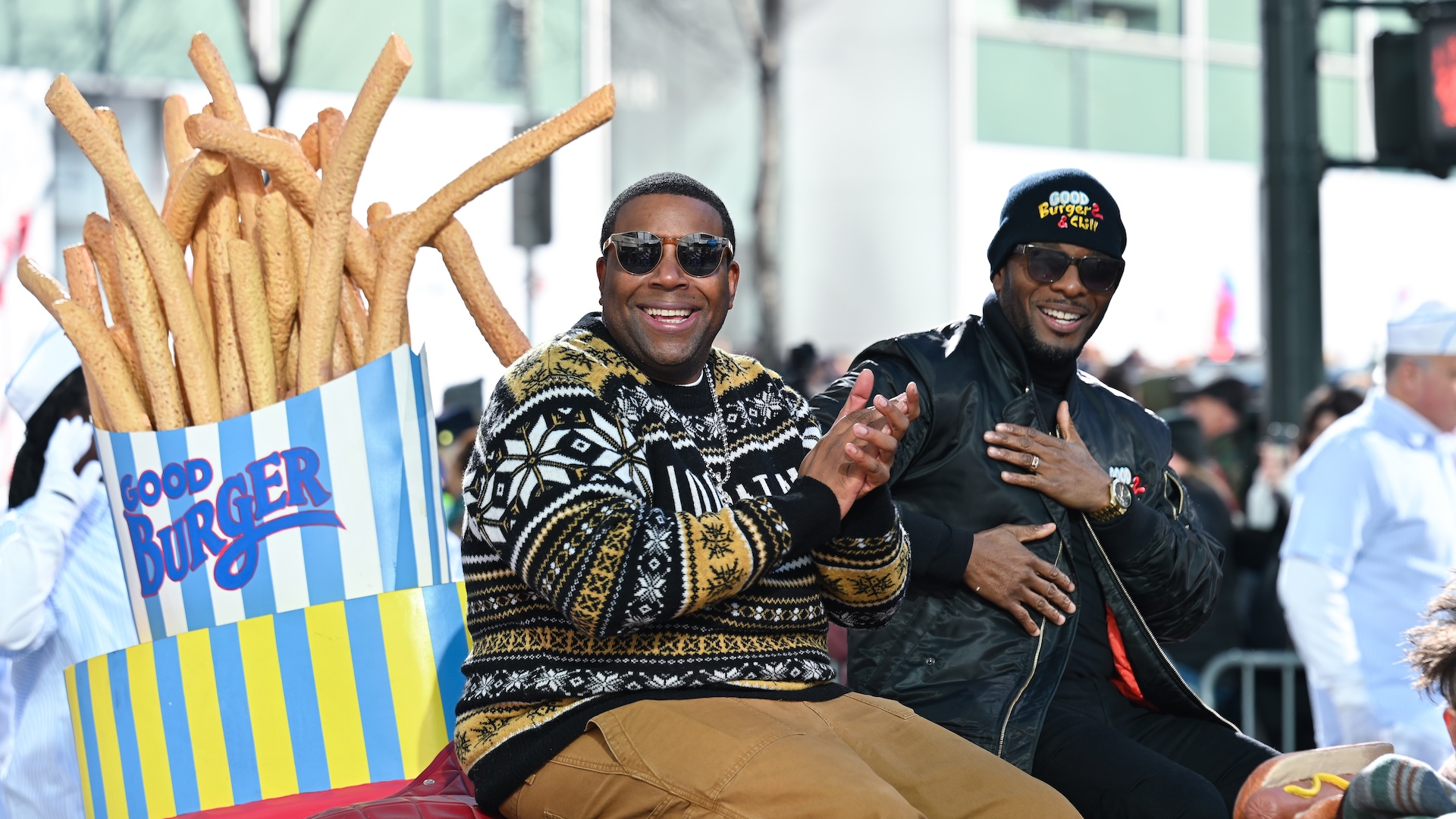 NEW YORK, NEW YORK - NOVEMBER 23: Kenan Thompson and Kel Mitchell attend the 97th Annual Macy's Thanksgiving Day Parade on November 23, 2023 in New York City.