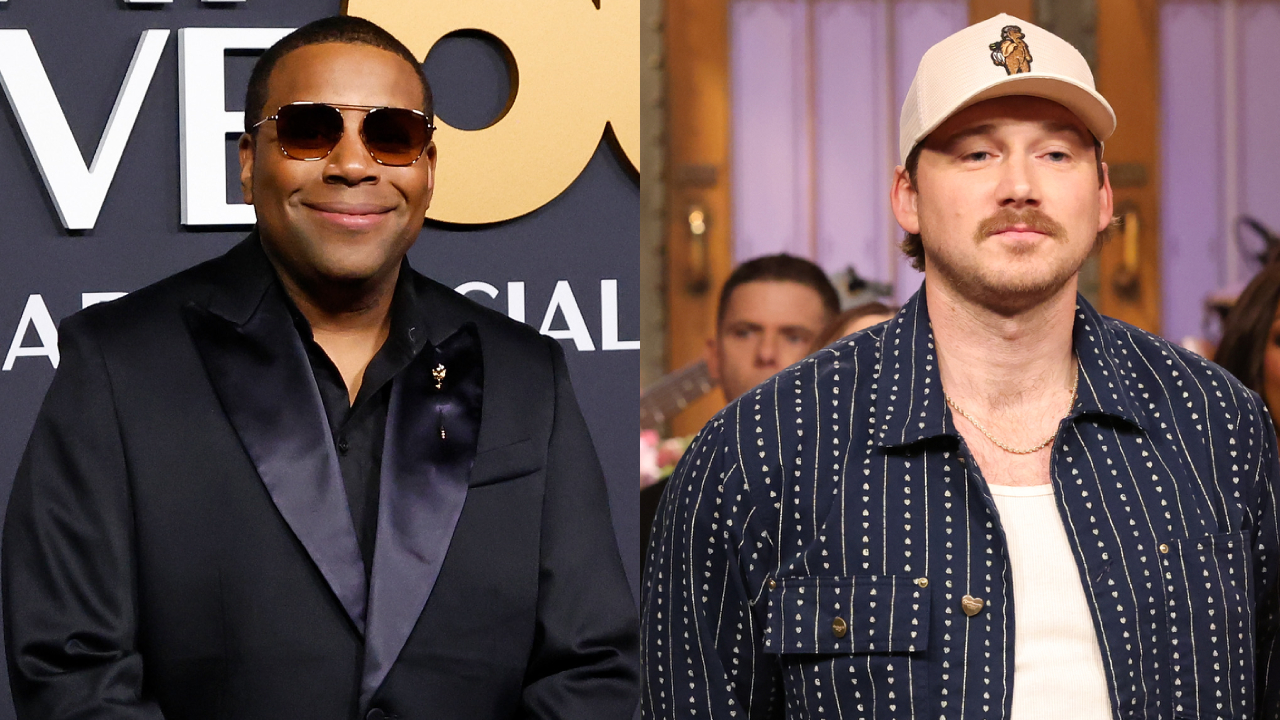 Split image. Left: Kenan Thompson in sunglasses and a suit. Right: Morgan Wallen in a cap and patterned shirt.