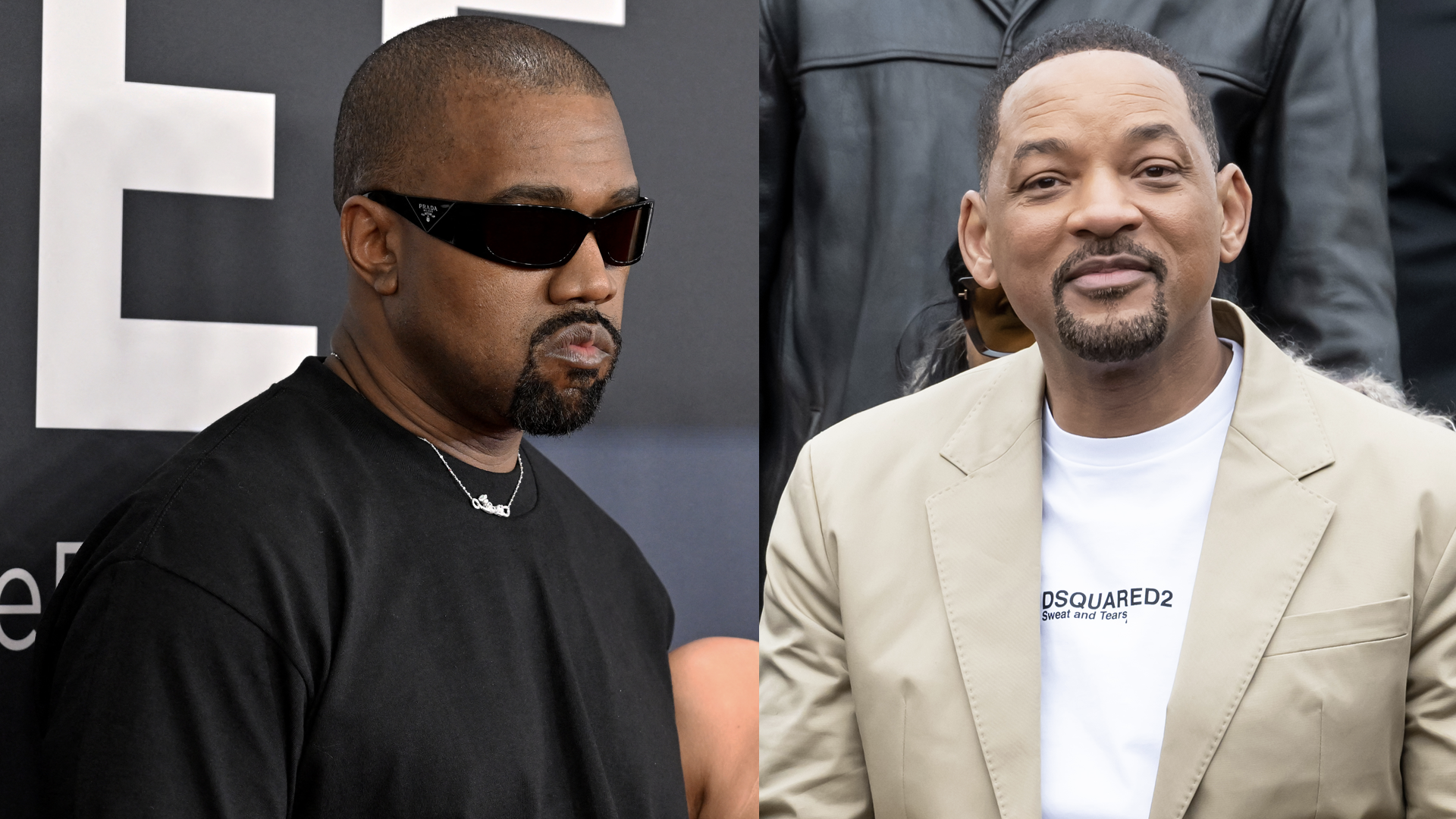 (L) US rapper and producer Kanye West arrives for the 67th Annual Grammy Awards at the Crypto.com Arena in Los Angeles on February 2, 2025. (R) Actor/rapper Will Smith is seen during the Will Smith Way street renaming ceremony on March 26, 2025 in Philadelphia, Pennsylvania.