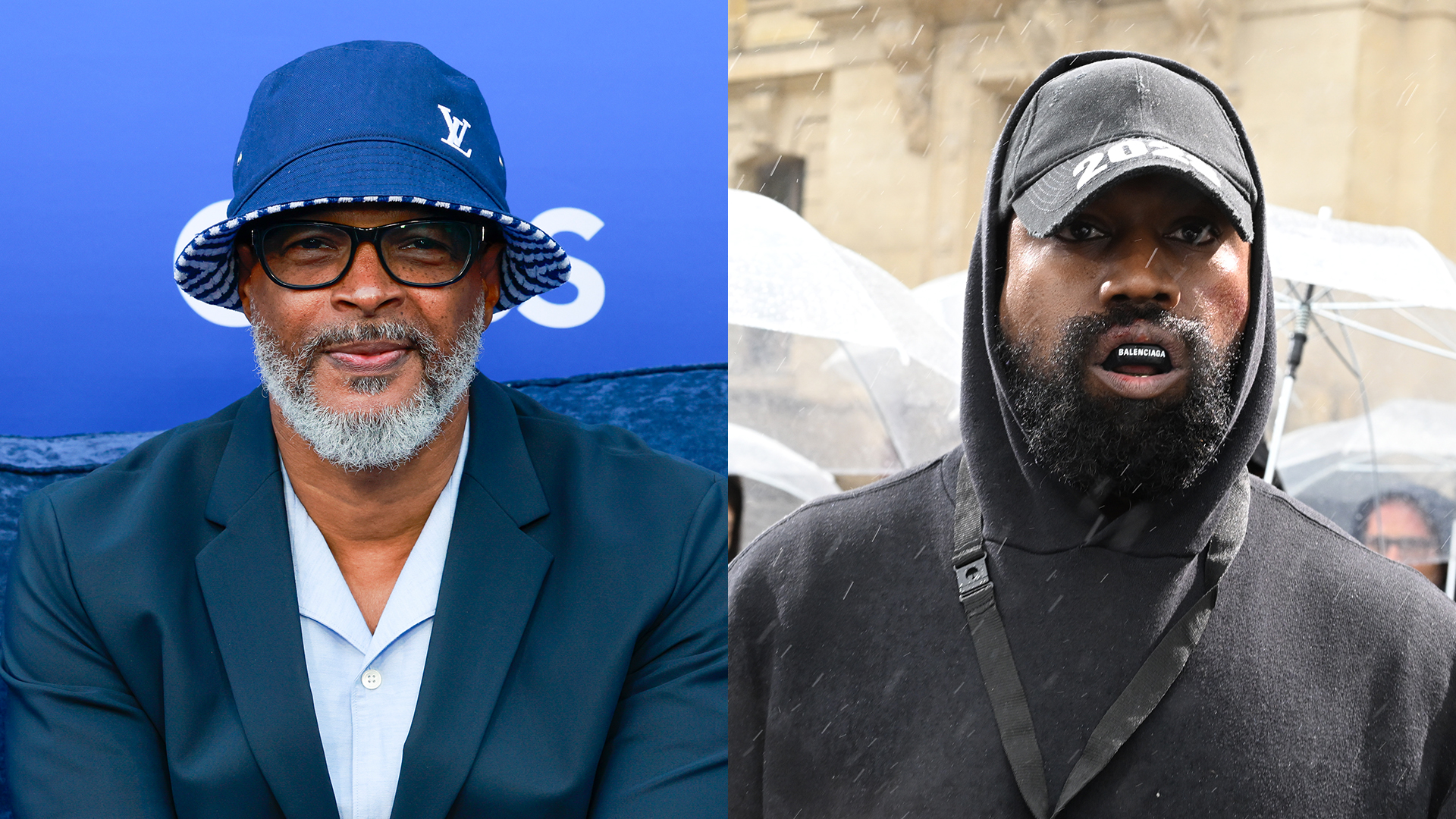 Damon Wayans Sr. and Kanye West in a split image.
