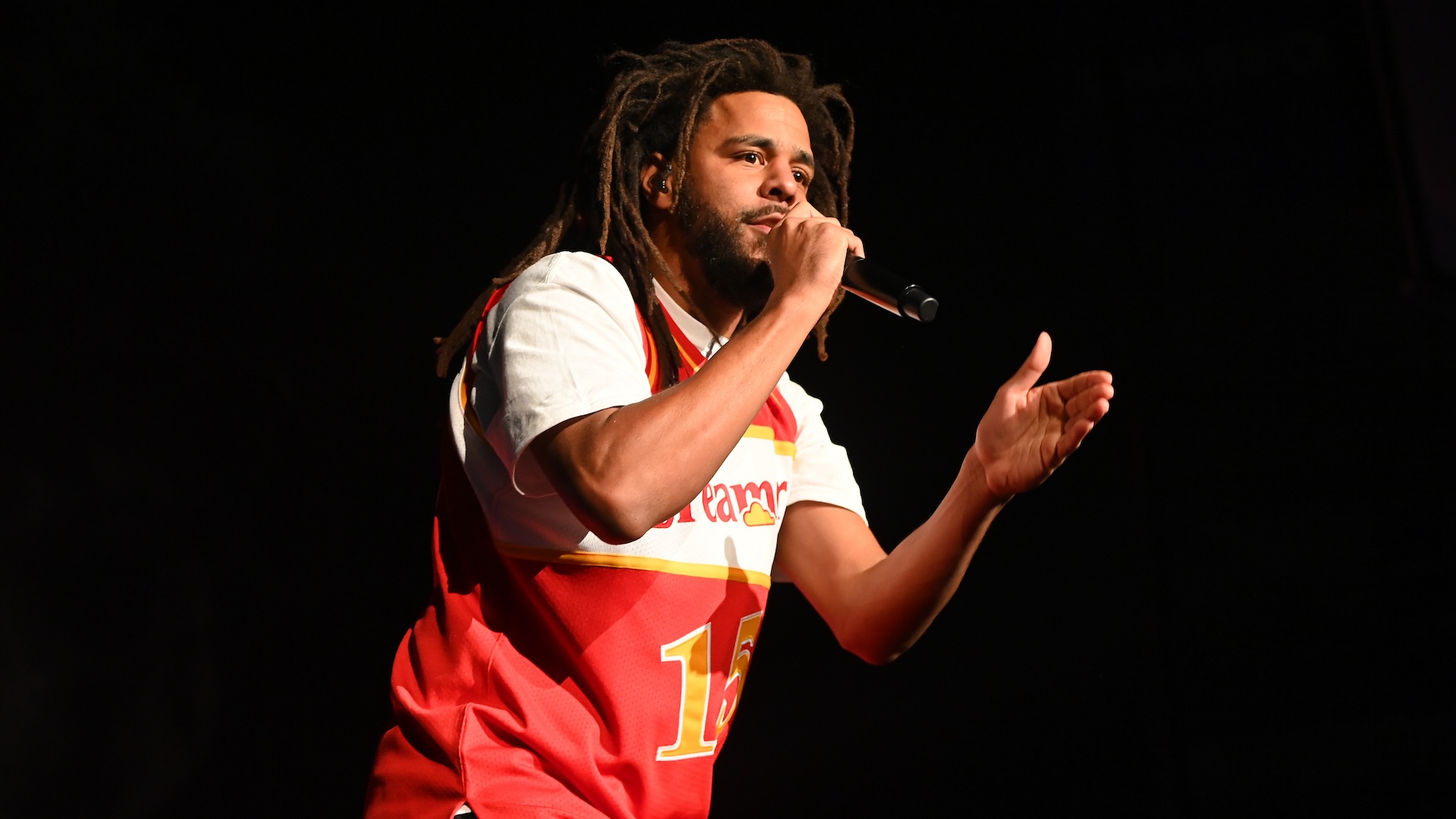 ATLANTA, GEORGIA - SEPTEMBER 27: Rapper J. Cole performs onstage during his "The Off-Season" tour at State Farm Arena on September 27, 2021 in Atlanta, Georgia.