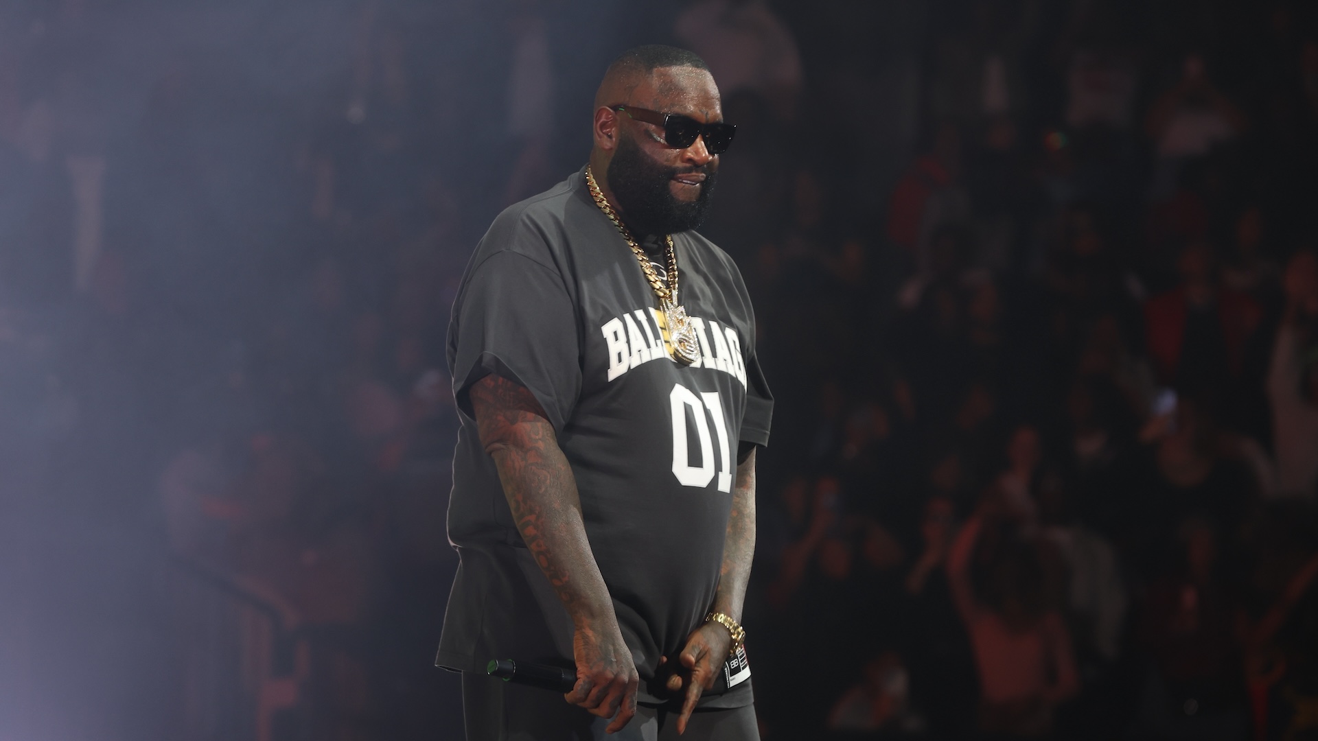NEW YORK, NEW YORK - MARCH 21: Rick Ross performs during The Millennium Tour 2025 - Brooklyn, NY at Barclays Center on March 21, 2025 in New York City. 