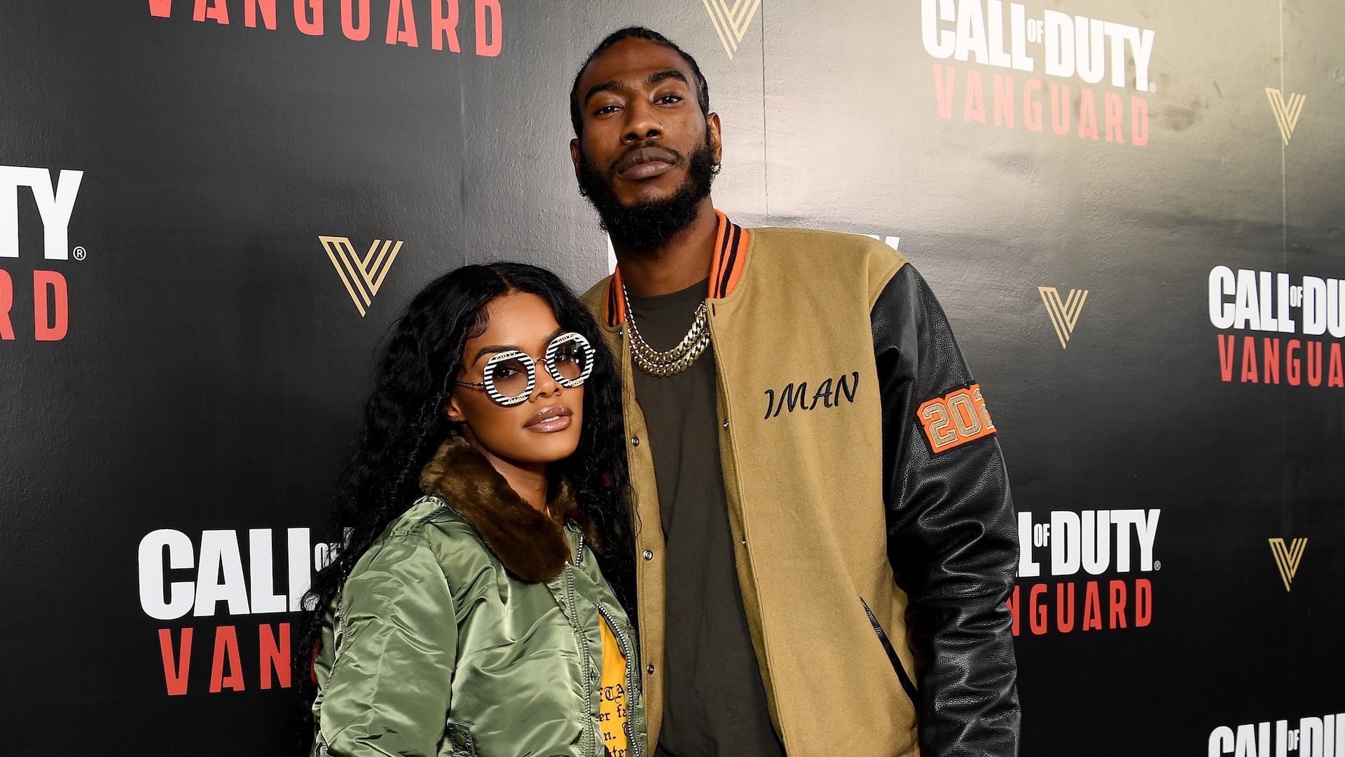 Teyana Taylor and Iman Shumpert attend Call of Duty: Vanguard launch event with a first-ever verzuz concert at The Belasco on November 03, 2021 in Los Angeles, California.