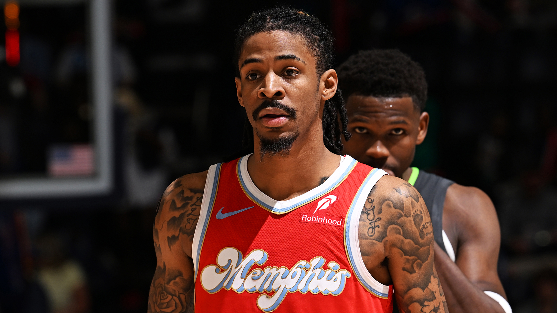 Ja Morant #12 of the Memphis Grizzlies looks on during the game against the Minnesota Timberwolves