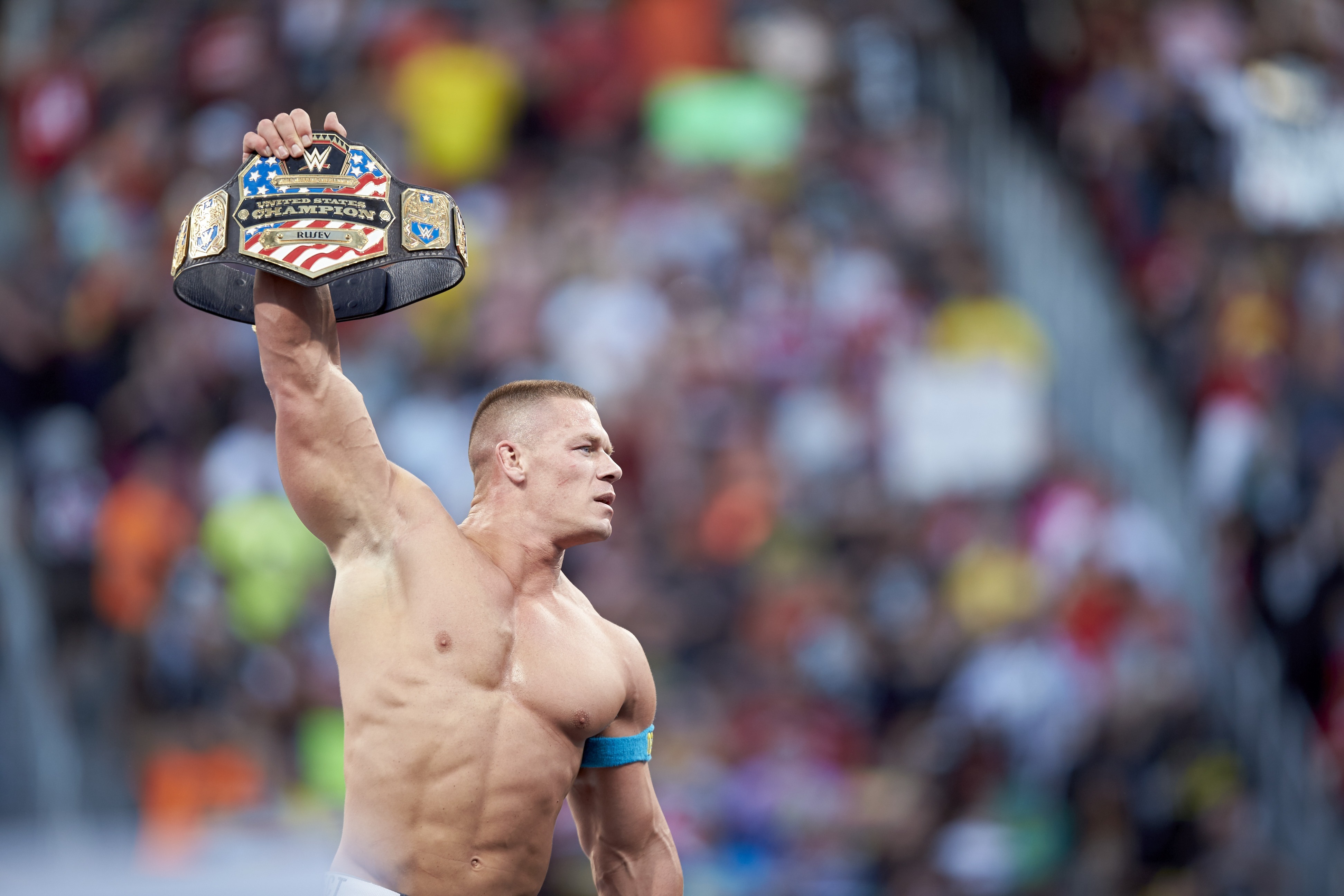 WWE Wrestling: WrestleMania 31: John Cena victorious in ring with belt during event at Levi's Stadium. Santa Clara, CA 3/29/2015