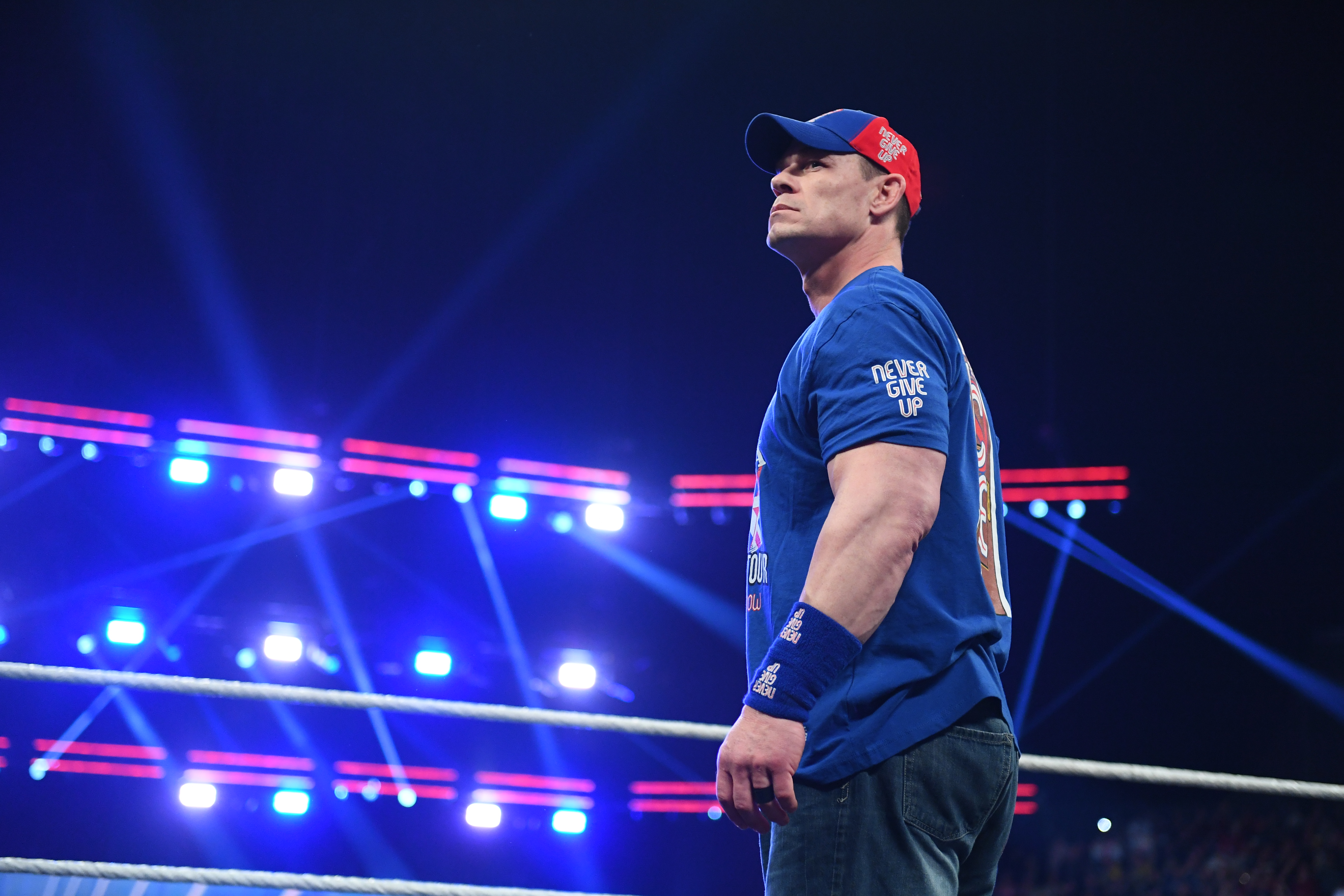 LONDON, ENGLAND - MARCH 31: John Cena in ring at The O2 Arena during Monday Night RAW on March 31, 2025 in London, England.