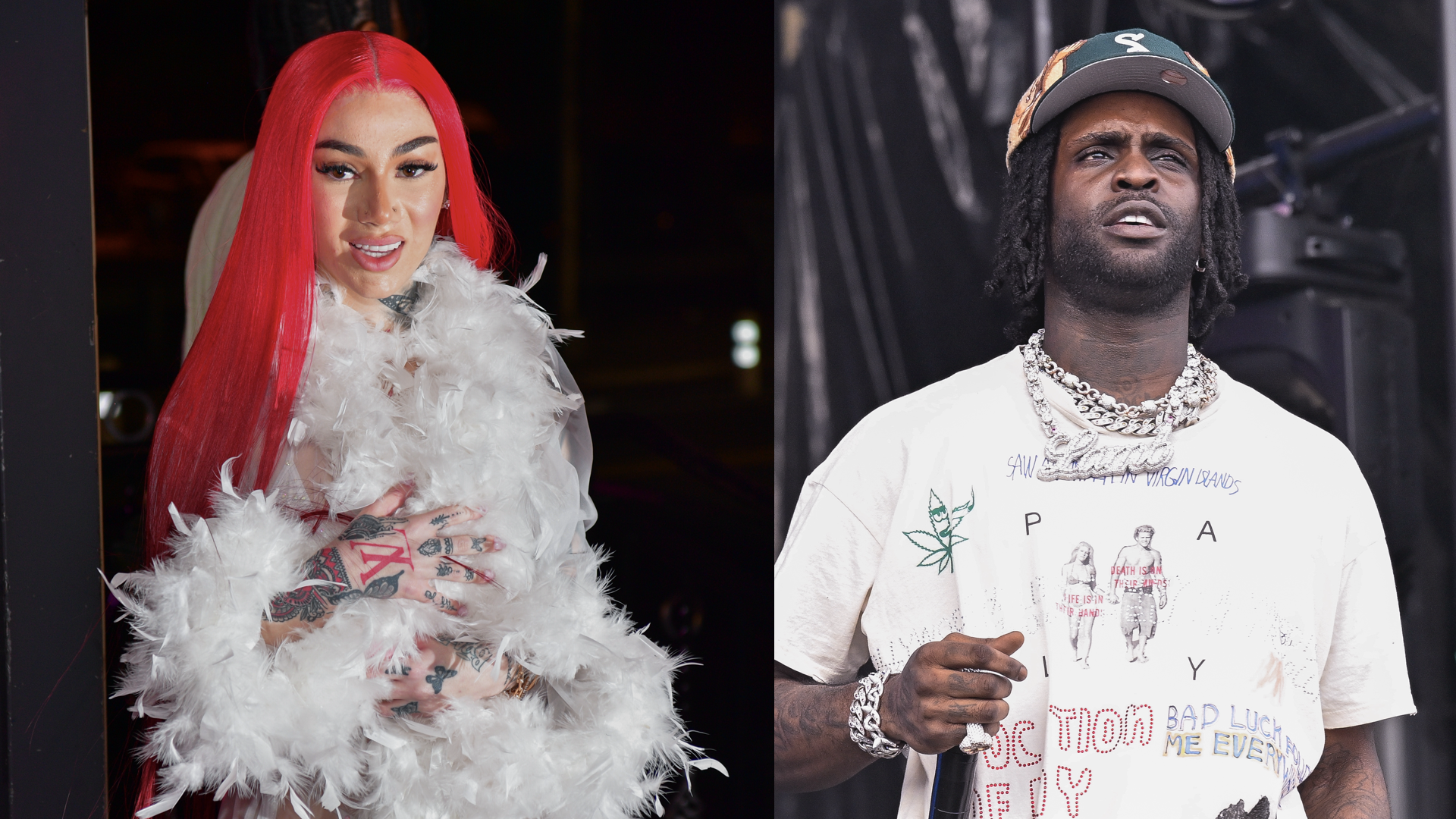 ATLANTA, GEORGIA - MARCH 27: Bhad Bhabie attends Bhabie City Hosted By Bhad Bhabie at Magic City on March 27, 2025 in Atlanta, Georgia/Chief Keef performs during the 2025 Dreamville Music Festival at Dorothea Dix Park on April 05, 2025 in Raleigh, North Carolina.