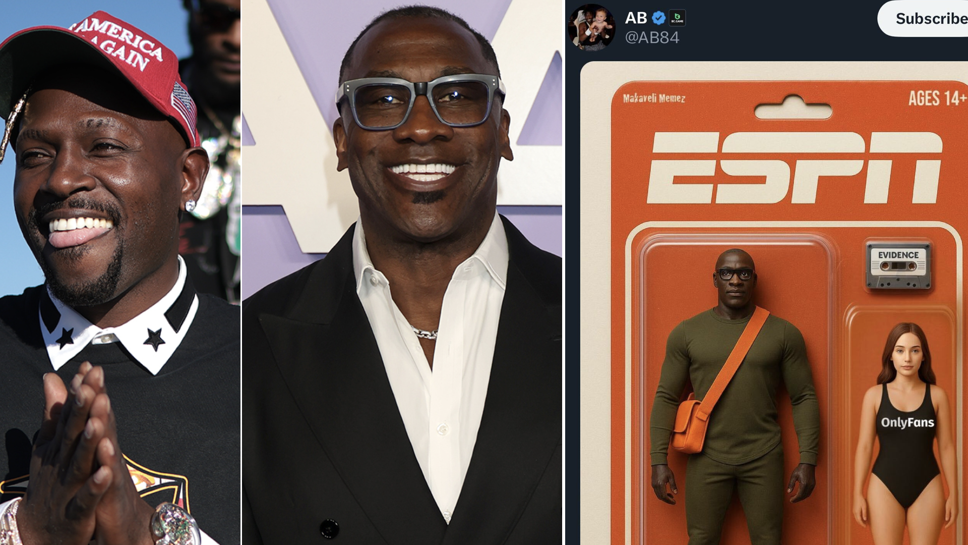 A split image showing Antonio Brown and Shannon Sharpe.