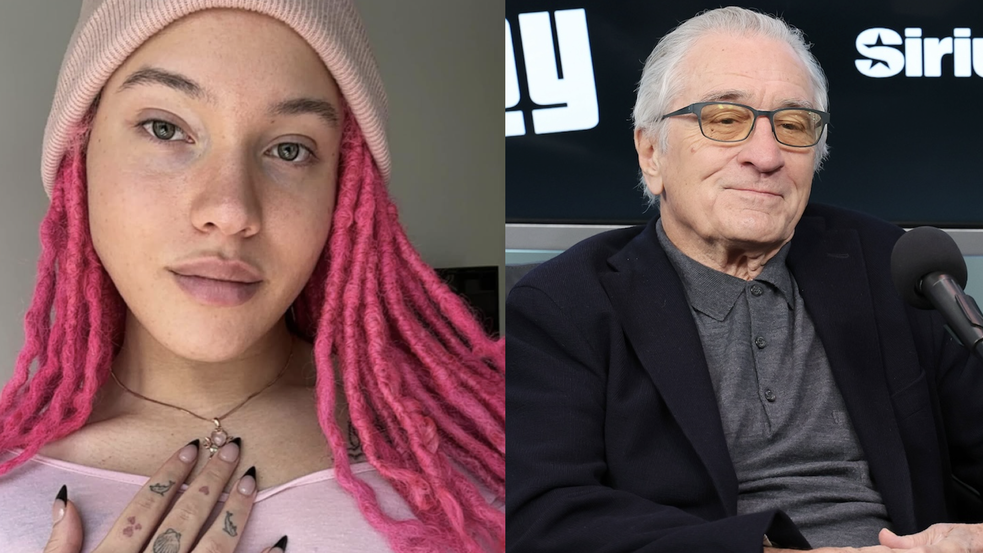 L: Airyn De Niro. R: Robert De Niro takes part in SiriusXM's Town Hall with the cast of "The Alto Knights" hosted by Andy Cohen at SiriusXM Studios on March 17, 2025 in New York City.