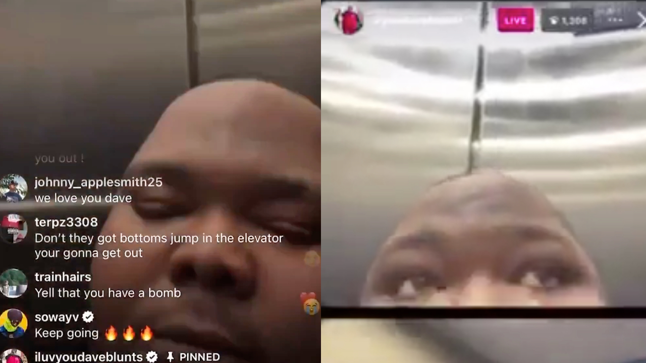 A person in an elevator during a live stream, with comments visible on the screen.