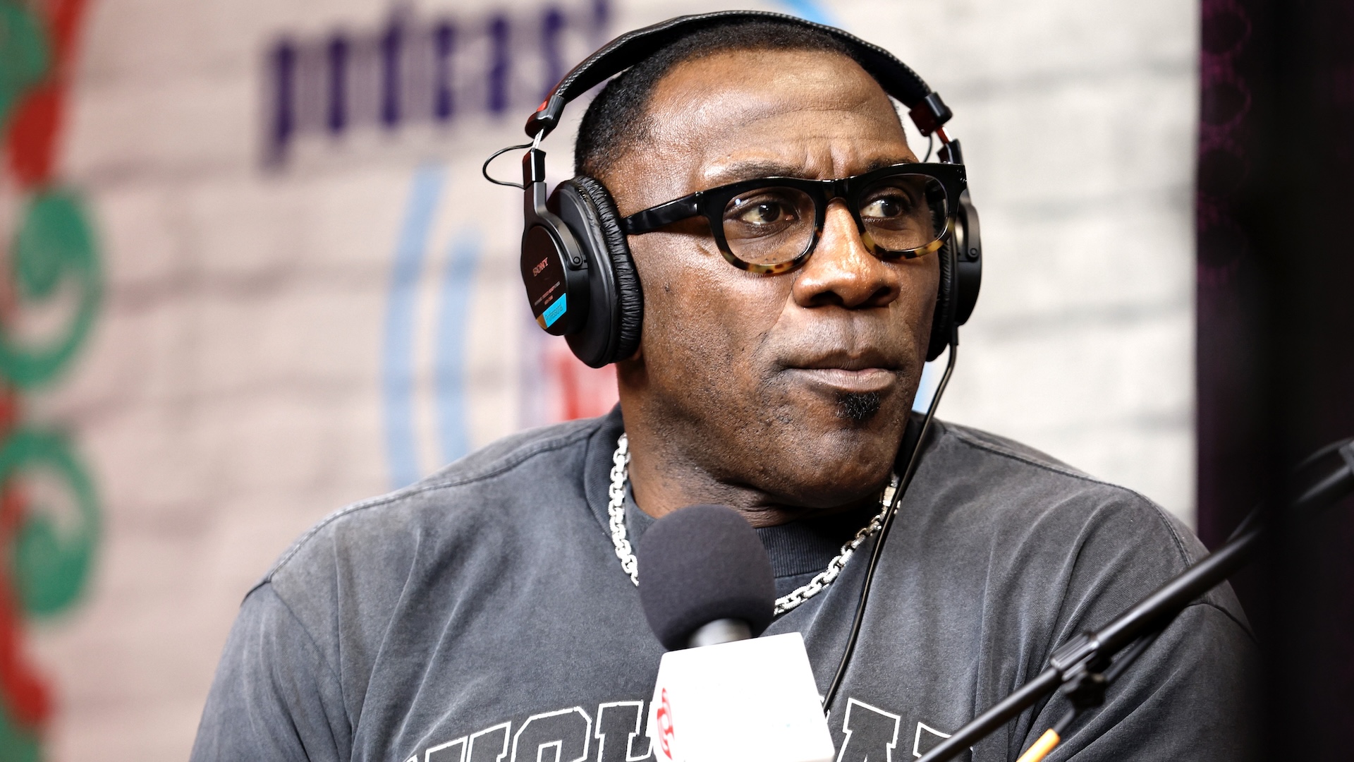 Former NFL player Shannon Sharpe is seen on the set of The NFL Network along Radio Row