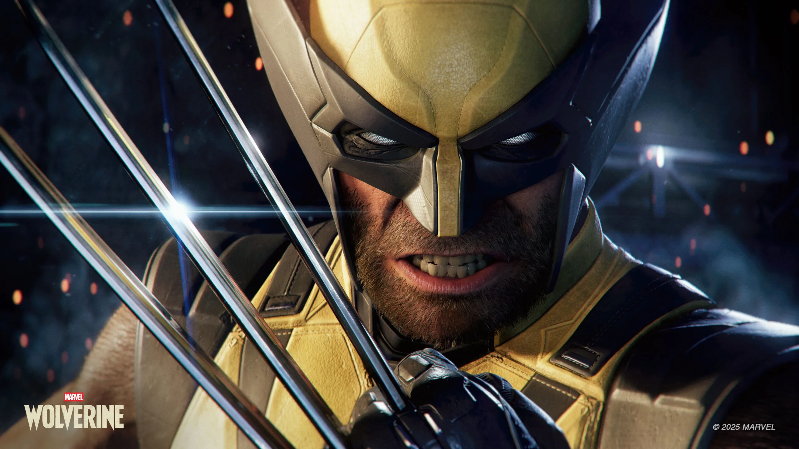 A superhero named Wolverine posing for a picture with his claws out. 