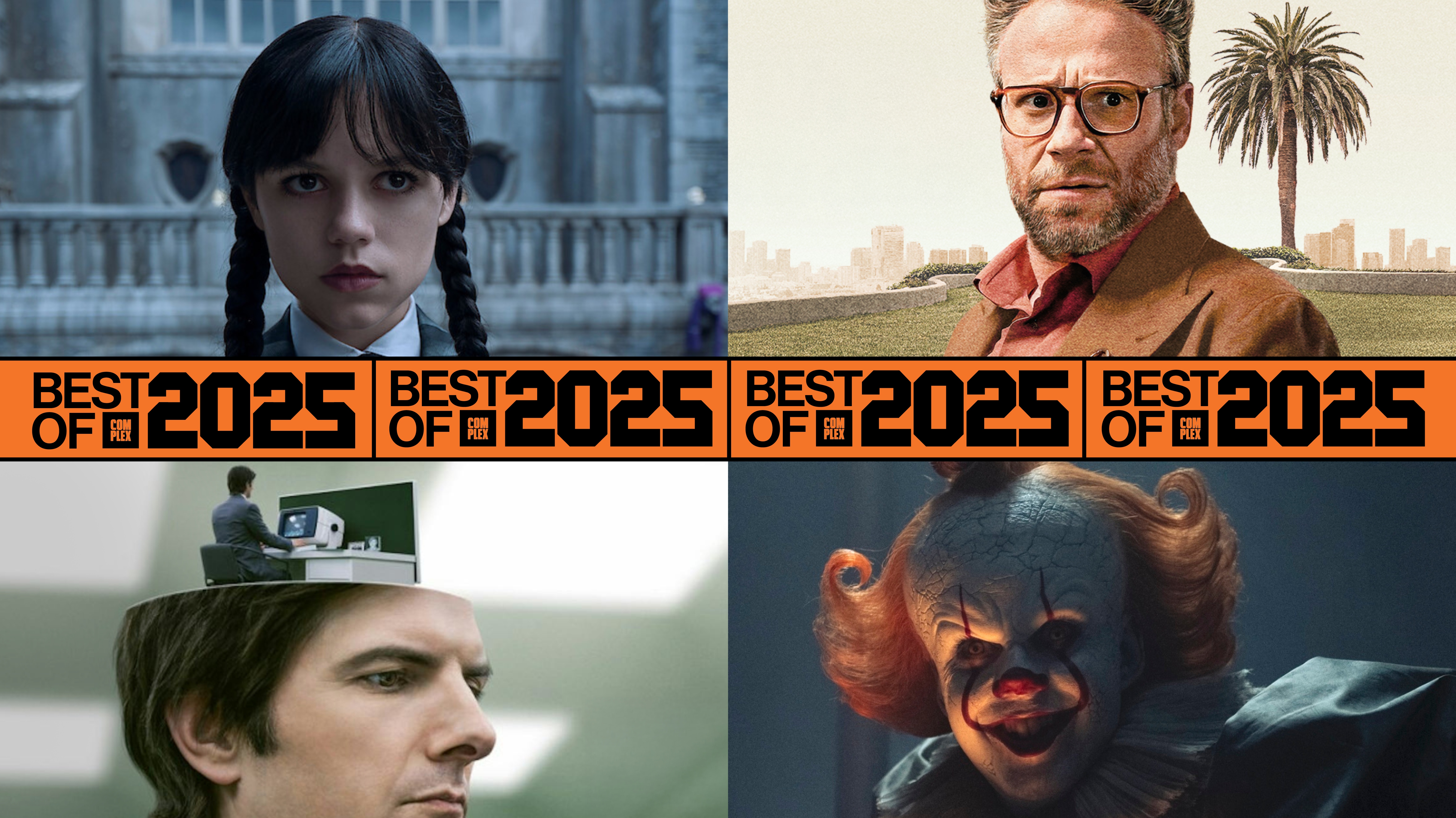 Four images with "Best of 2025" text: a girl with braids, a man with glasses, a man with a small figure on his head, and a clown with red hair.