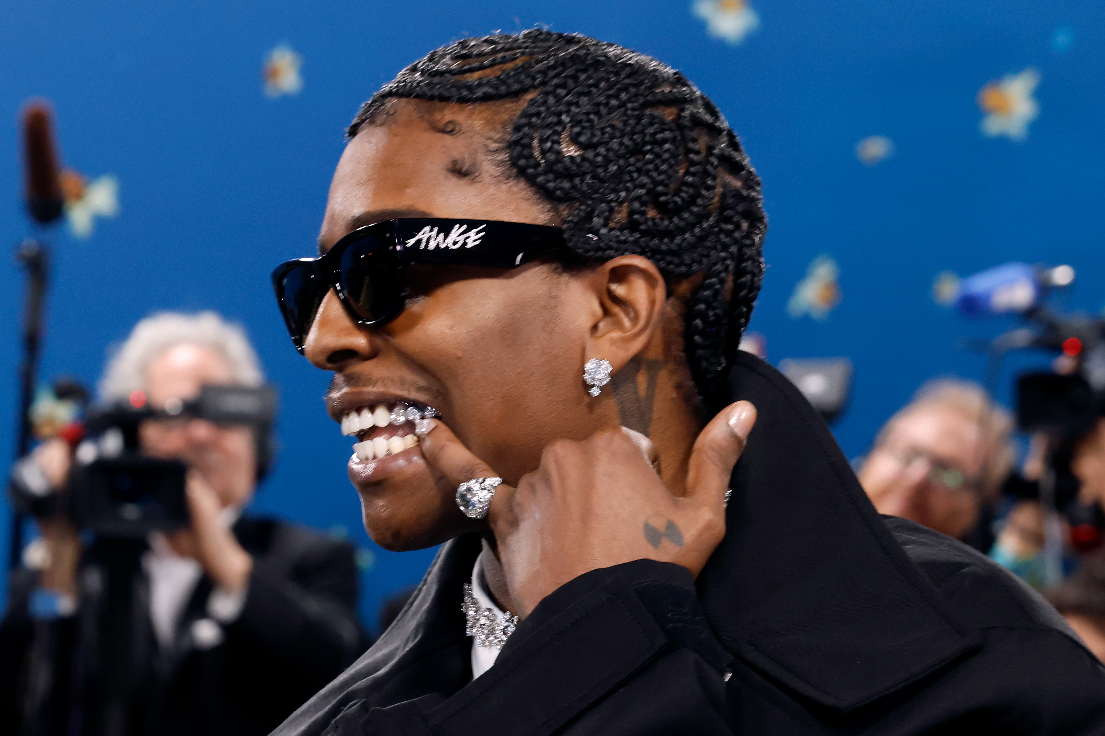 ASAP Rocky wearing custom diamon Ray-Bans at the 2025 Met Gala.