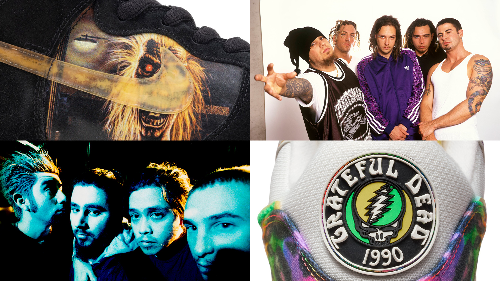 Best Rock Metal Sneaker Collabs, Iron Maiden x Nike SB Dunk High, Korn, Grateful Dead x Oregon x Nike Air Max 90, Deftones