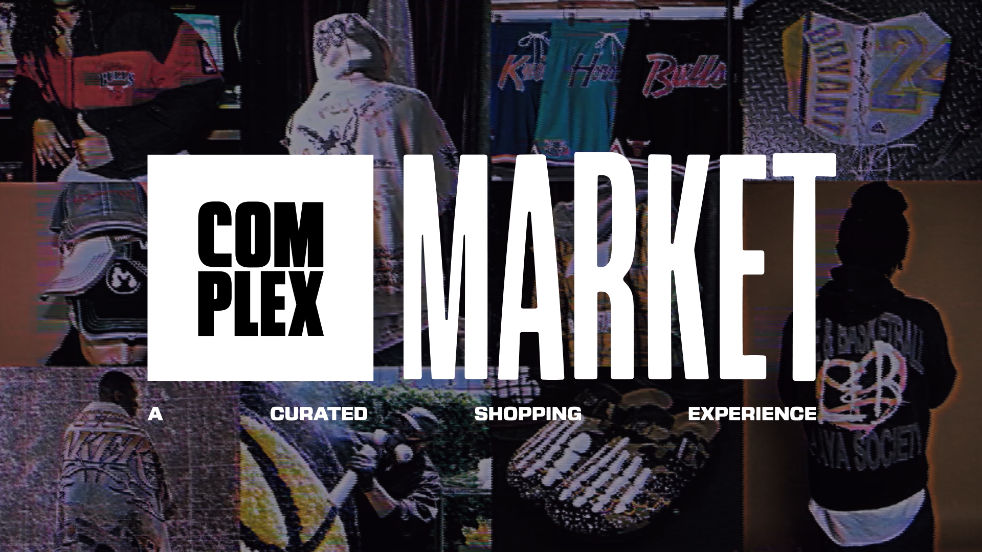 A collage of streetwear fashion items with the text "Complex Market: A Curated Shopping Experience" overlayed.
