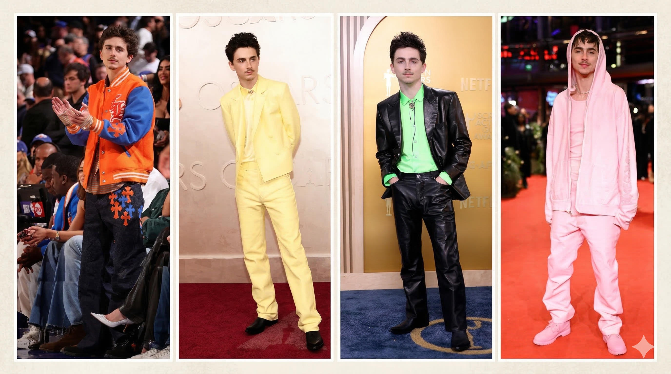 Timothée Chalamet has established himself as one of the best dressed actors in Hollywood through a mix of fun tailoring, custom Chrome Hearts pieces, and viral merch. 