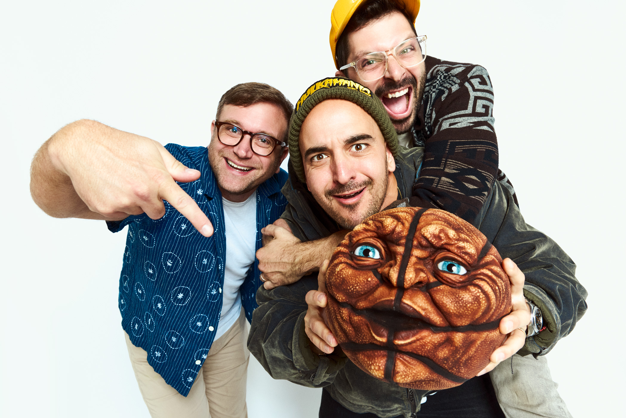 Old Ball with his creators Ben Bayouth, Adam Aseraf, and Christian Heuer