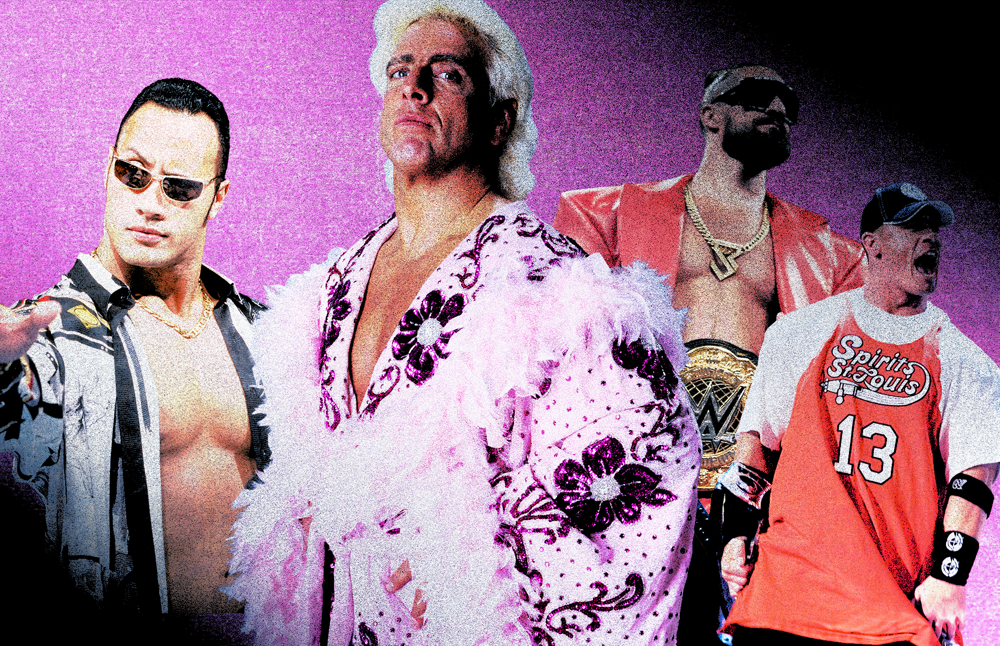 The most stylish WWE wrestlers of all time include The Rock, Ric Flair, Seth Rollins, and John Cena.