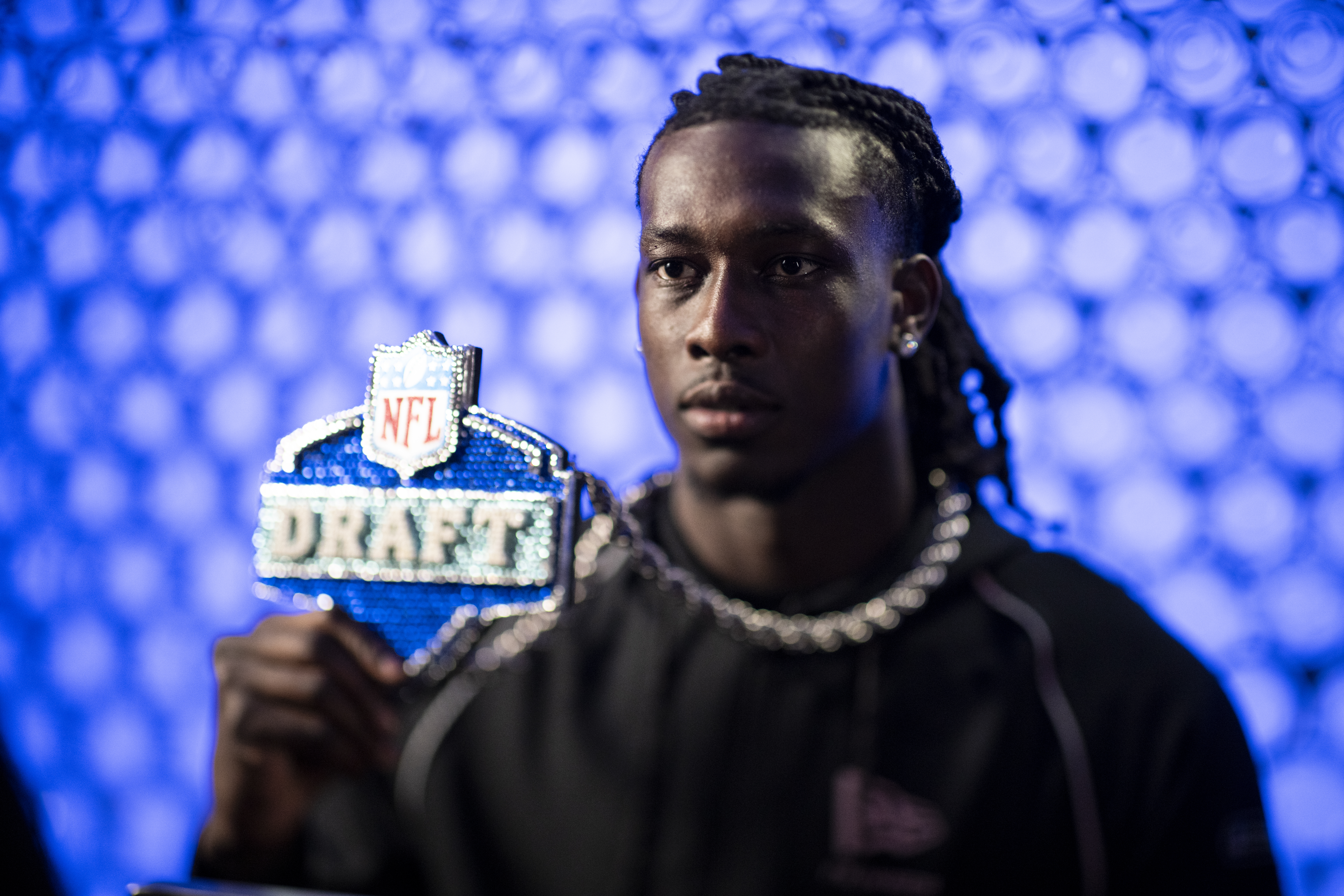 Emmanuel McNeil Warren poses on the set of NFL Network during the Scouting Combine in February 2026.
