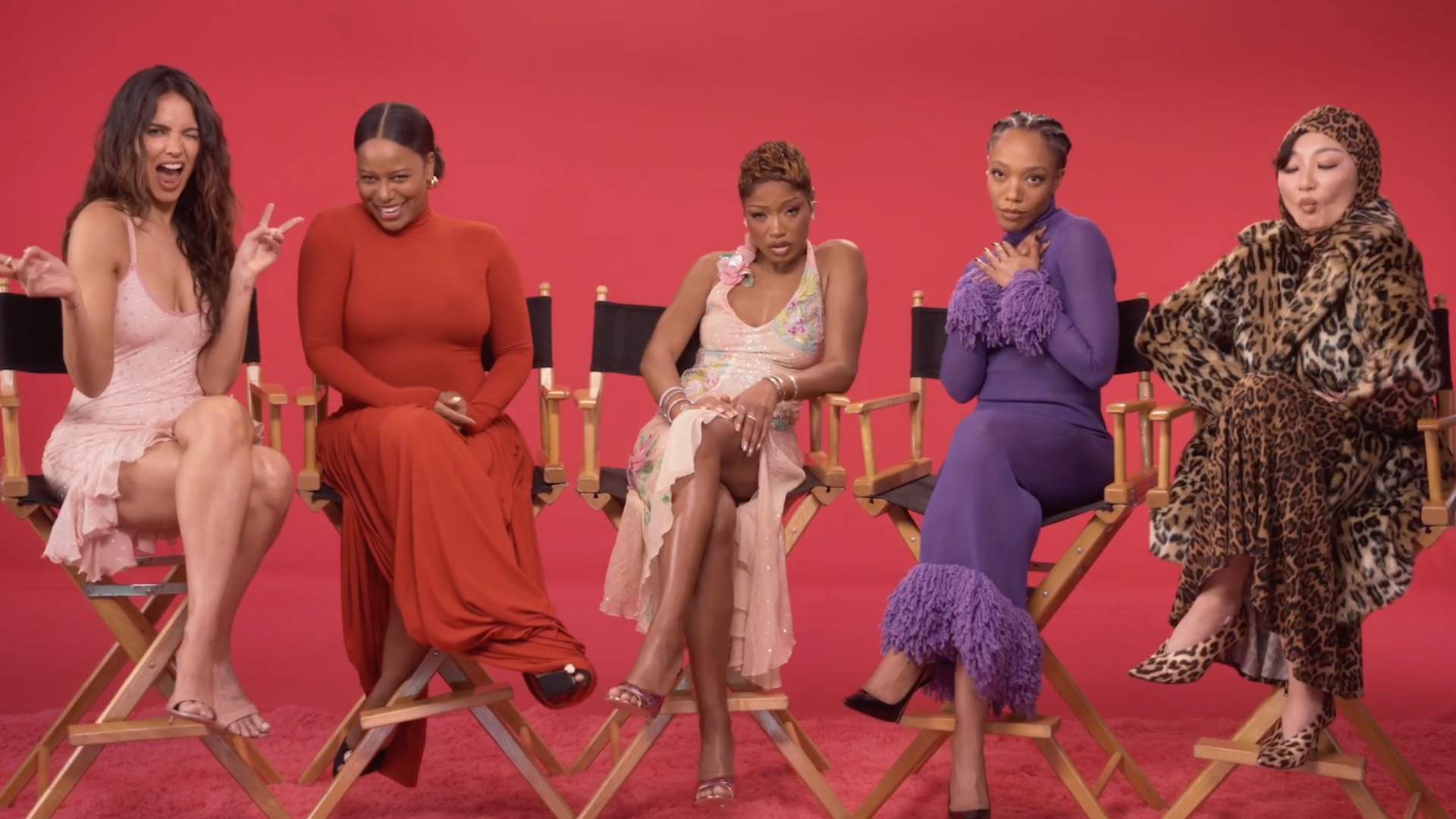Keke Palmer and the cast of ‘I Love Boosters’ pose in a studio