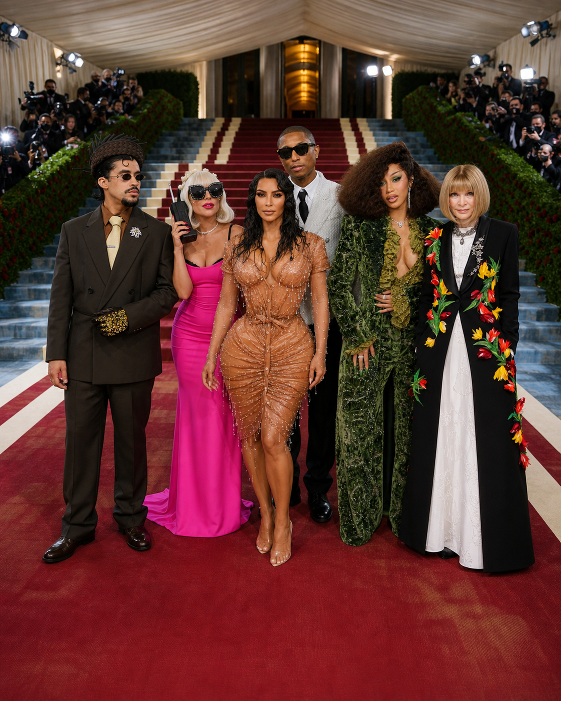 The Met Gala is always a star-studded fashion event that features celebrities like Bad Bunny, Lady Gaga, Kim Kardashian, Pharrell, Cardi B, and Anna Wintour.