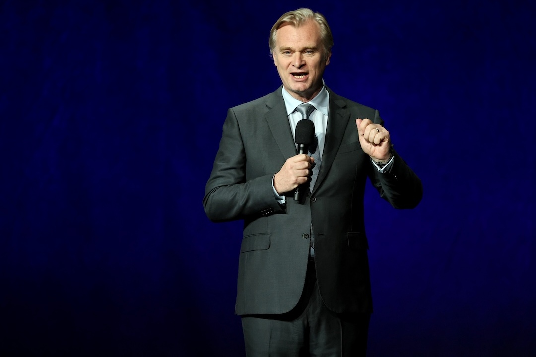 Christopher Nolan promotes the upcoming film "The Odyssey" at the Universal Pictures and Focus Features presentation at The Dolby Colosseum at Caesars Palace during CinemaCon, the official convention of Cinema United, on April 15, 2026 in Las Vegas, Nevada. 