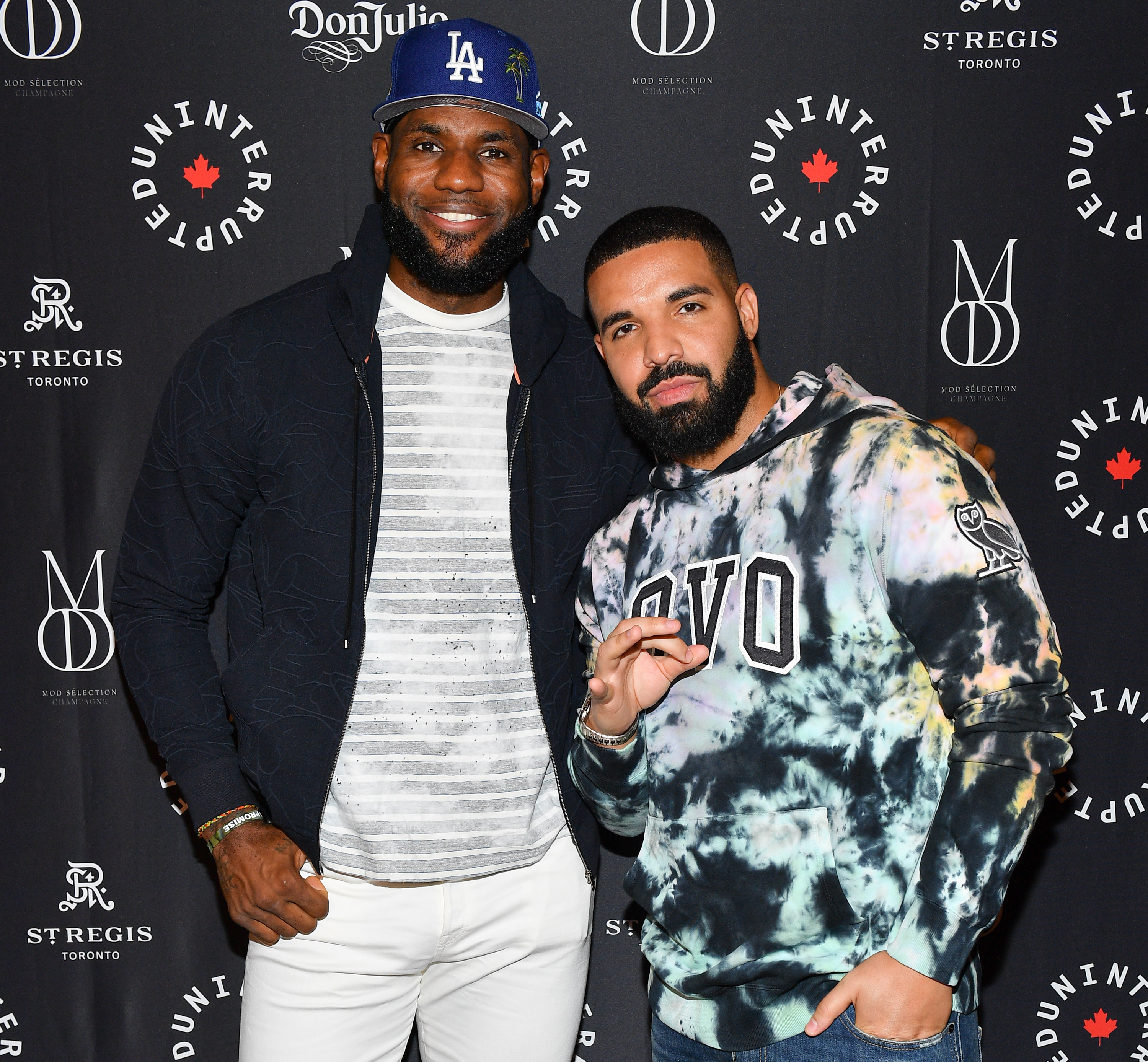 Lebron James and Rapper Drake attend the Uninterrupted Canada Launch held at Louis Louis at The St. Regis Toronto on August 02, 2019 in Toronto, Canada.