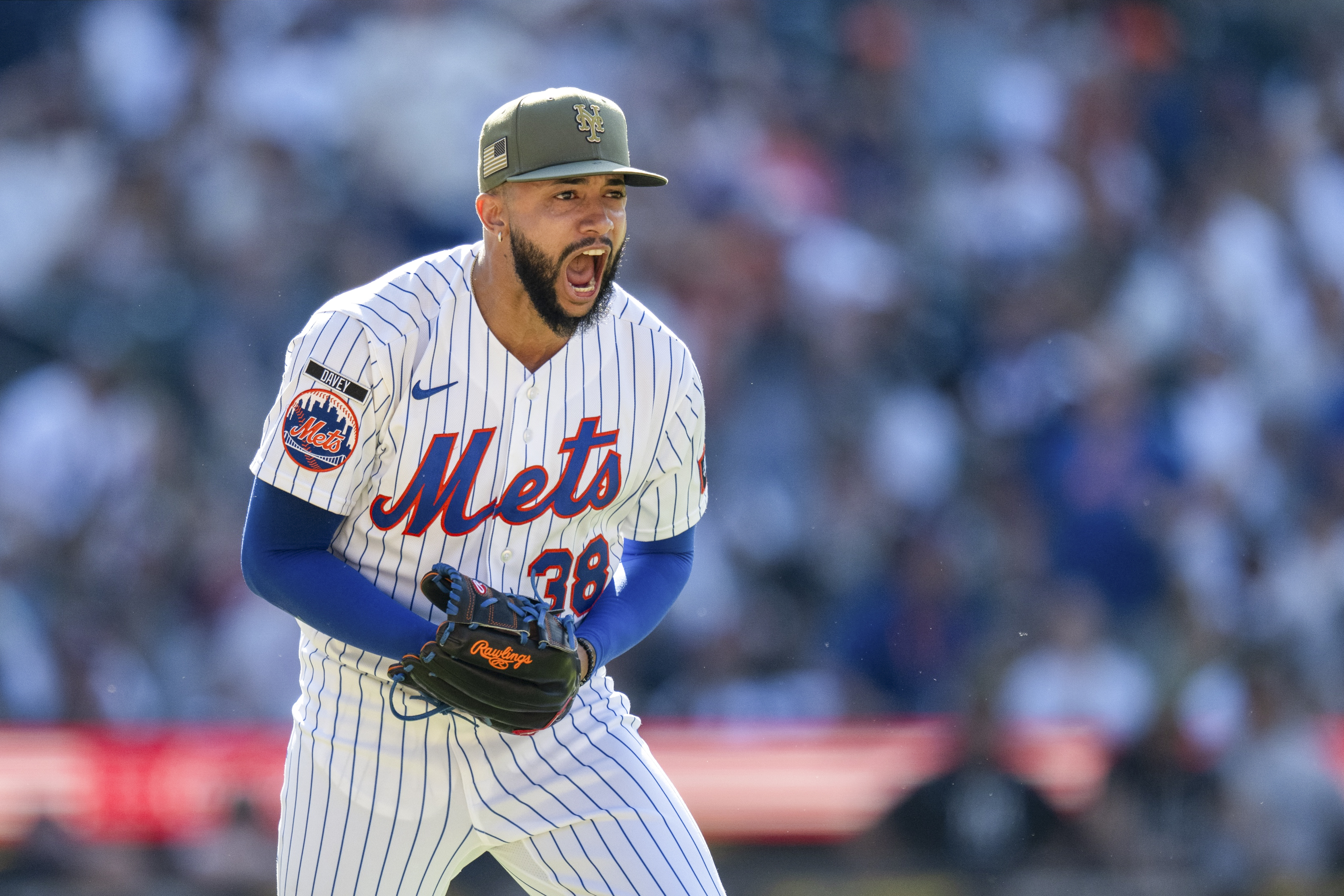 New York Mets closer Devin Williams celebrates during the Mets comeback win over the New York Yankees.
