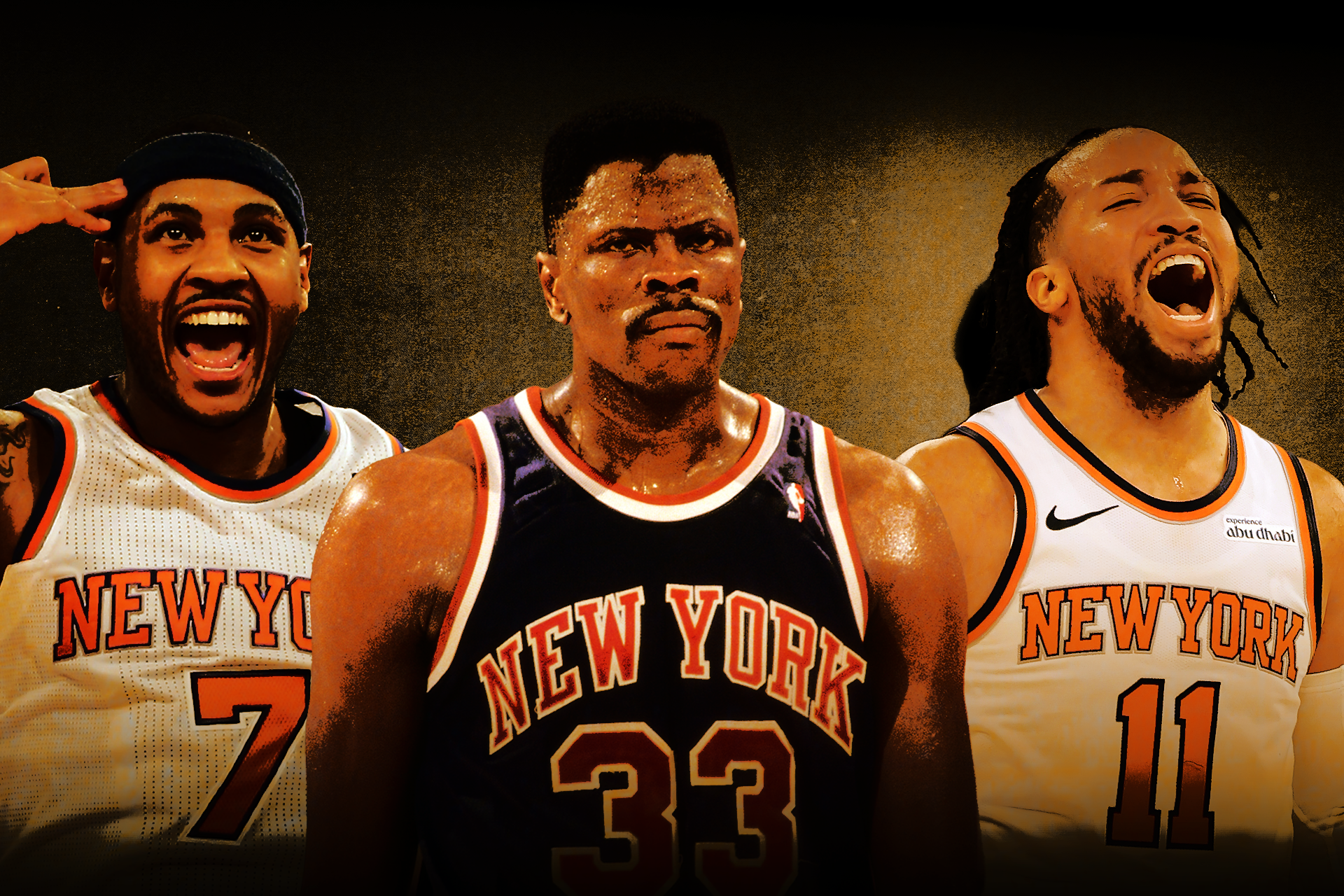 Carmelo Anthony, Patrick Ewing, and Jalen Brunson.