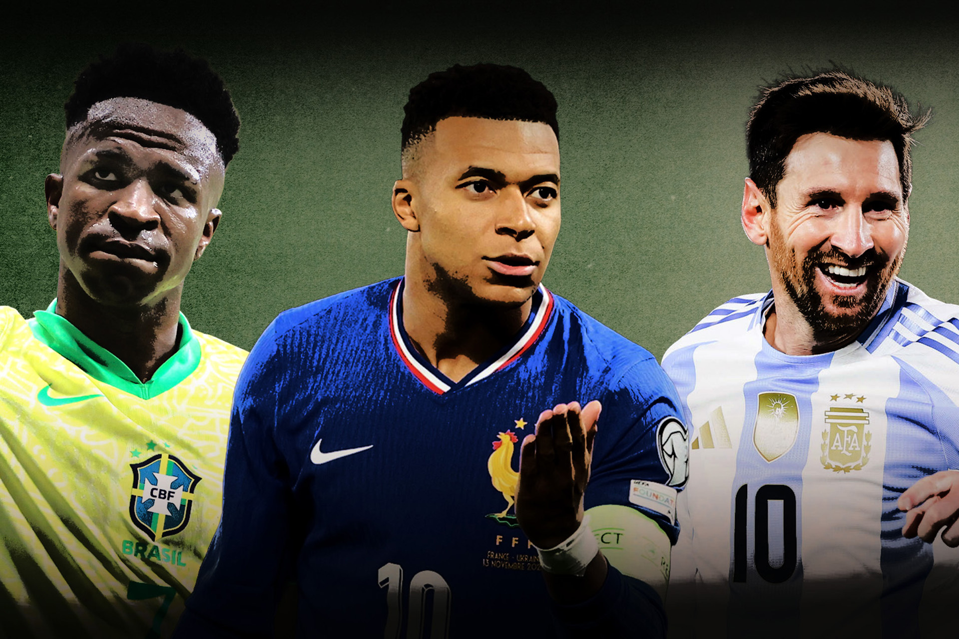 Vinicius Junior, Kylian Mbappe, and Lionel Messi