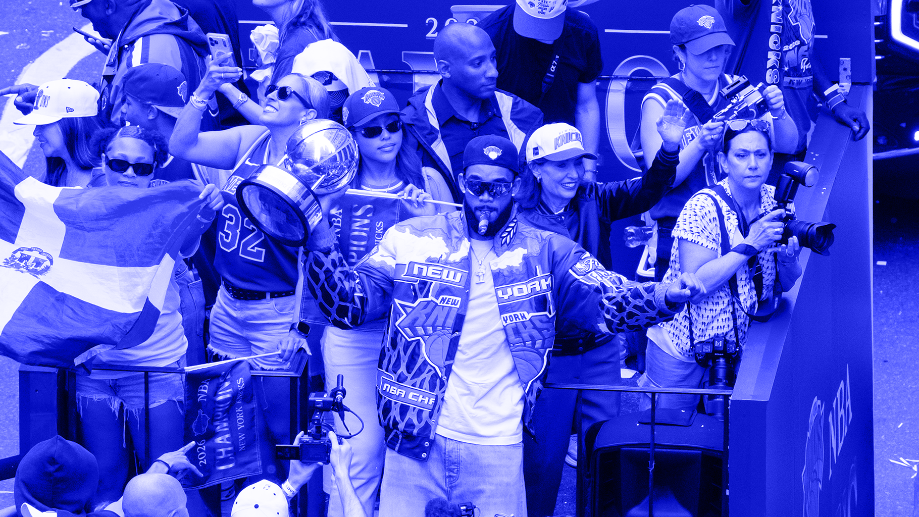 The 2026 New York Knicks parade was full of great style moments, including Karl-Anthony Towns' Jeff Hamilton leather jacket and Alex Moss fitted cap.