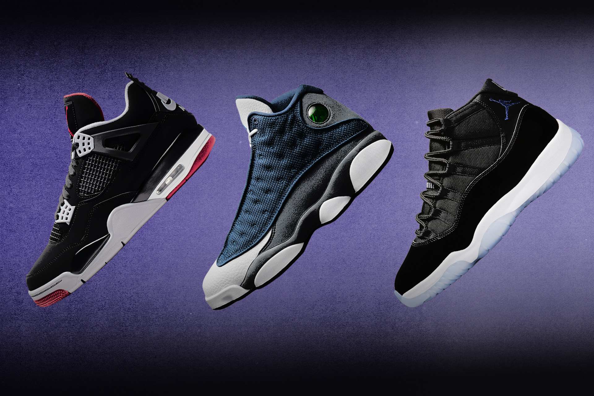 Air Jordan 11 'Space Jam,' Air Jordan 13 "Flint," Air Jordan 4 'Bred'