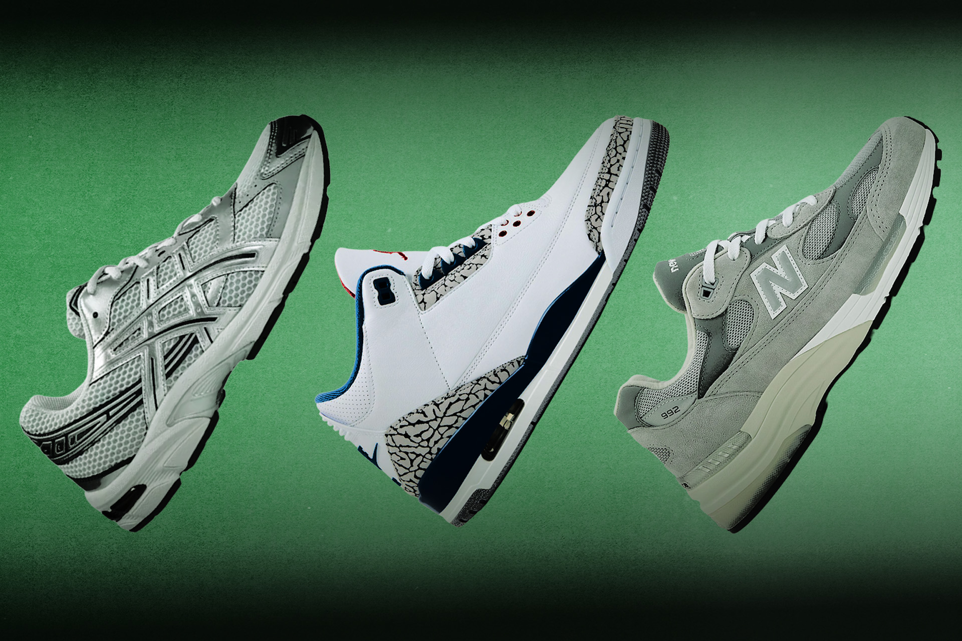 ASICS Gel-1120, Air Jordan 3 'True Blue,' New Balance 992